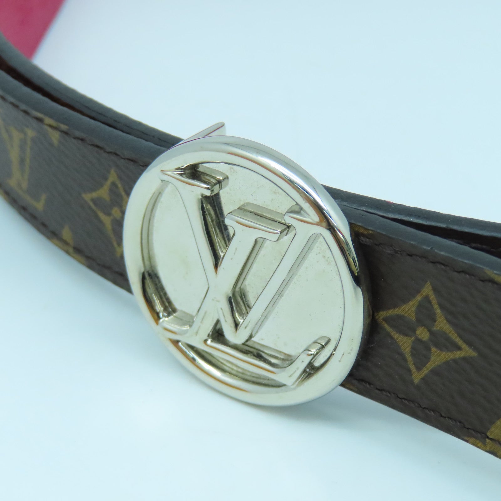 LOUIS VUITTON Monogram Belt銀扣皮帶啡色/紫色