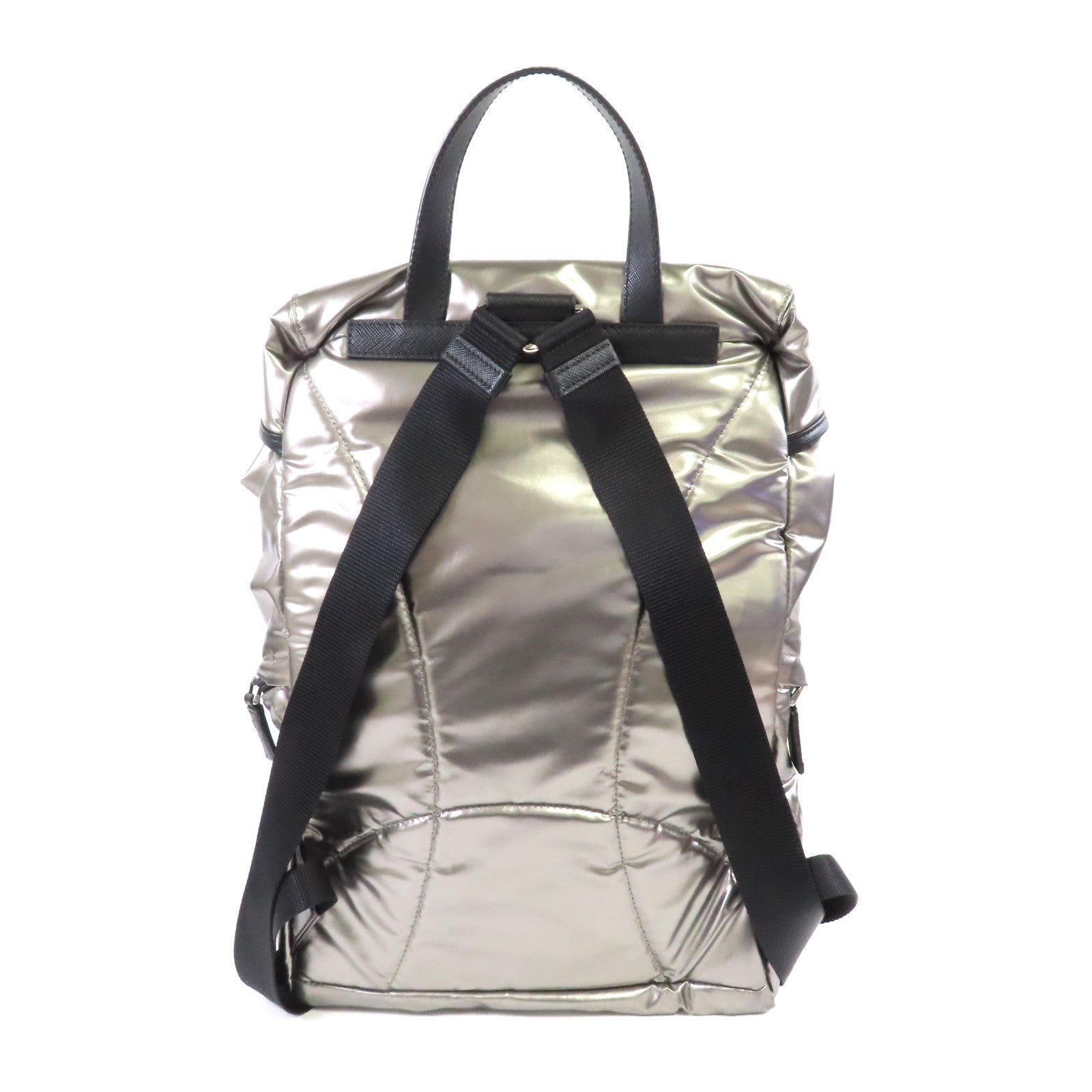 PRADA 尼龍Backpack銀扣背包銀色