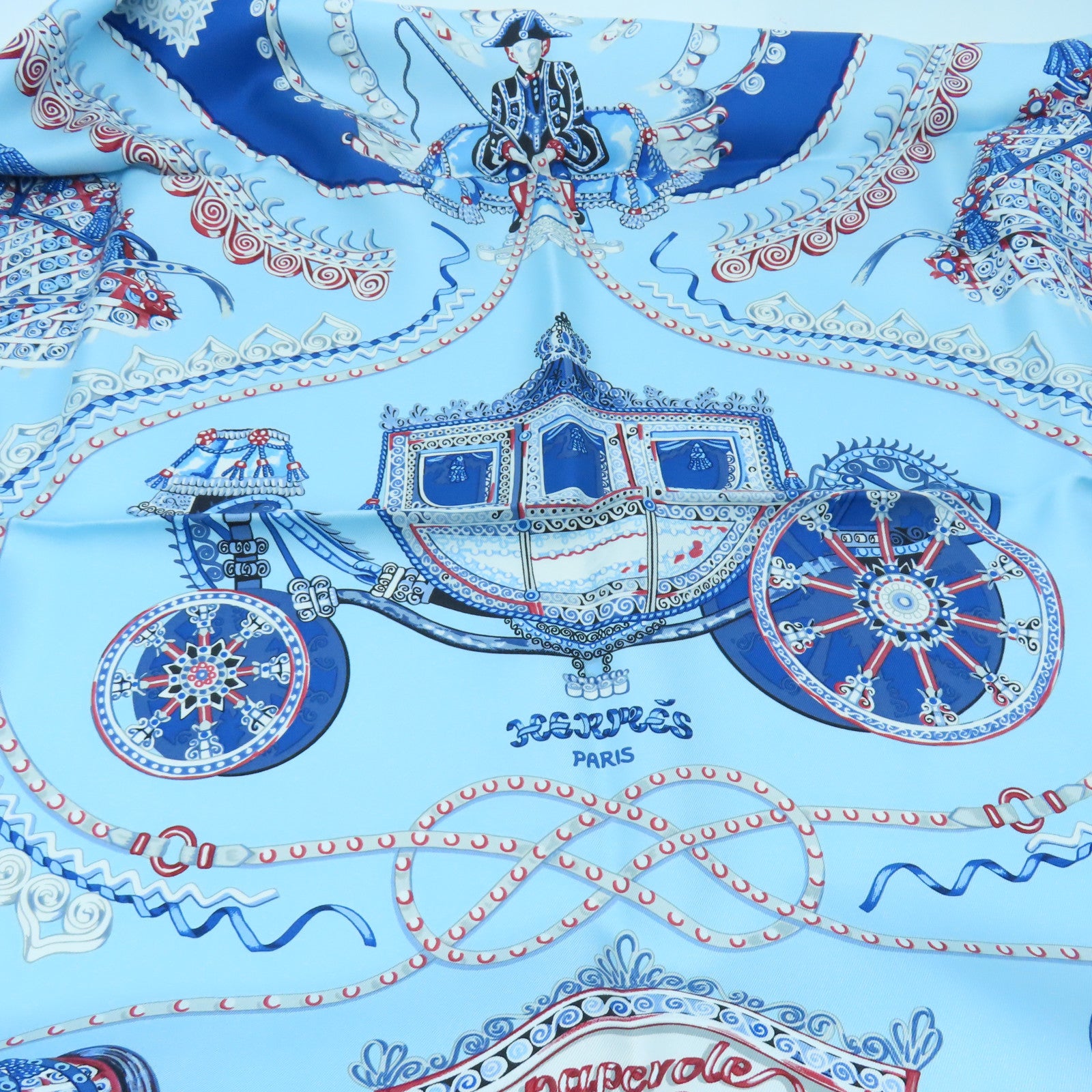 HERMES 絲質Scarf絲巾淺藍色/白色/紅色