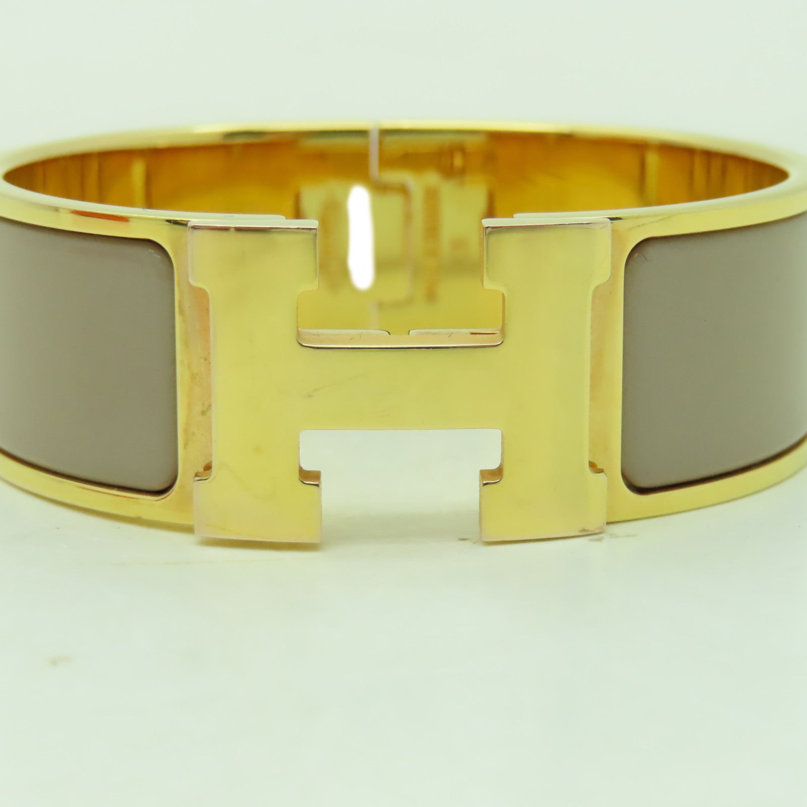 HERMES 【激減優惠】金屬Clic-Clac H手鐲大象灰色/金色#16cm