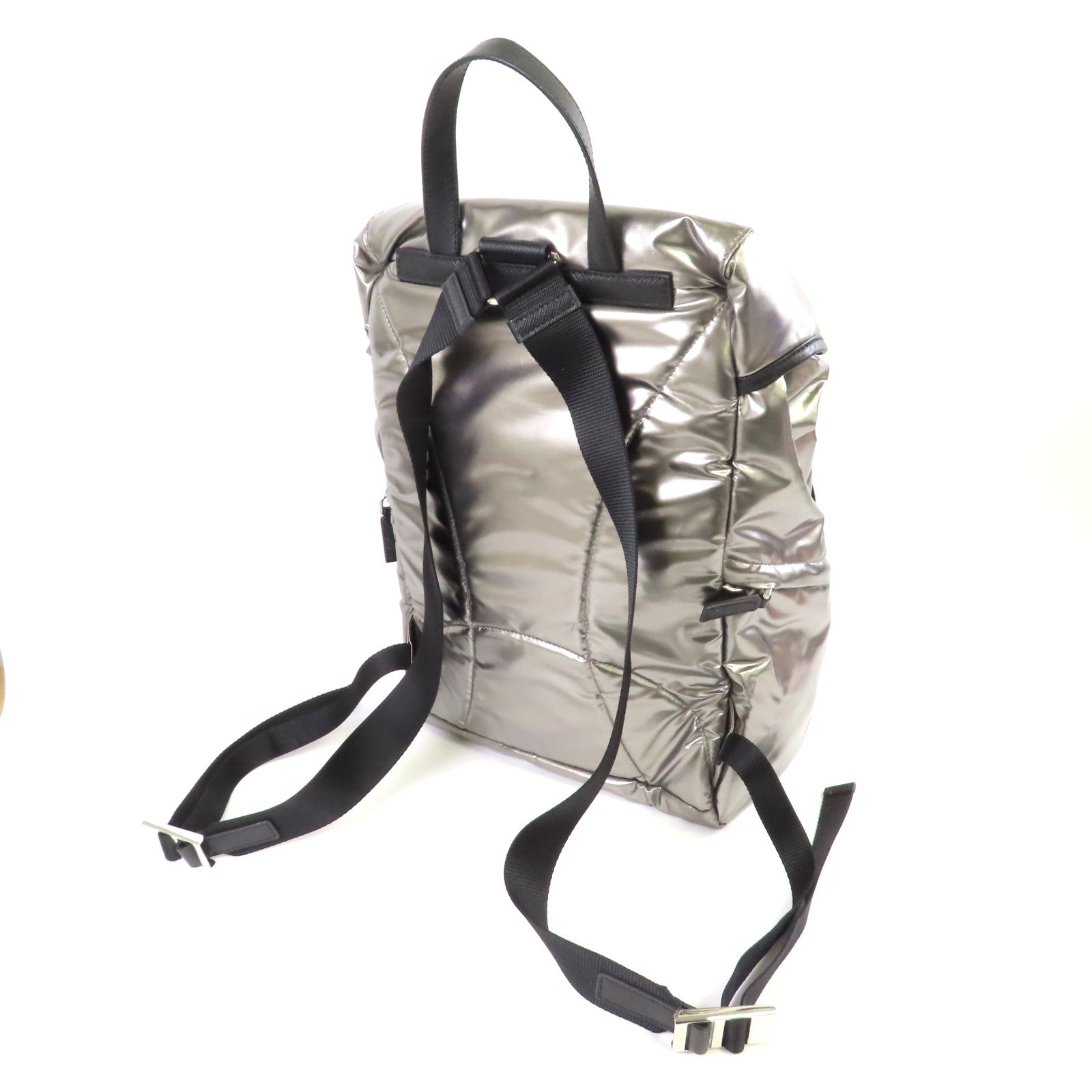 PRADA 尼龍Backpack銀扣背包銀色