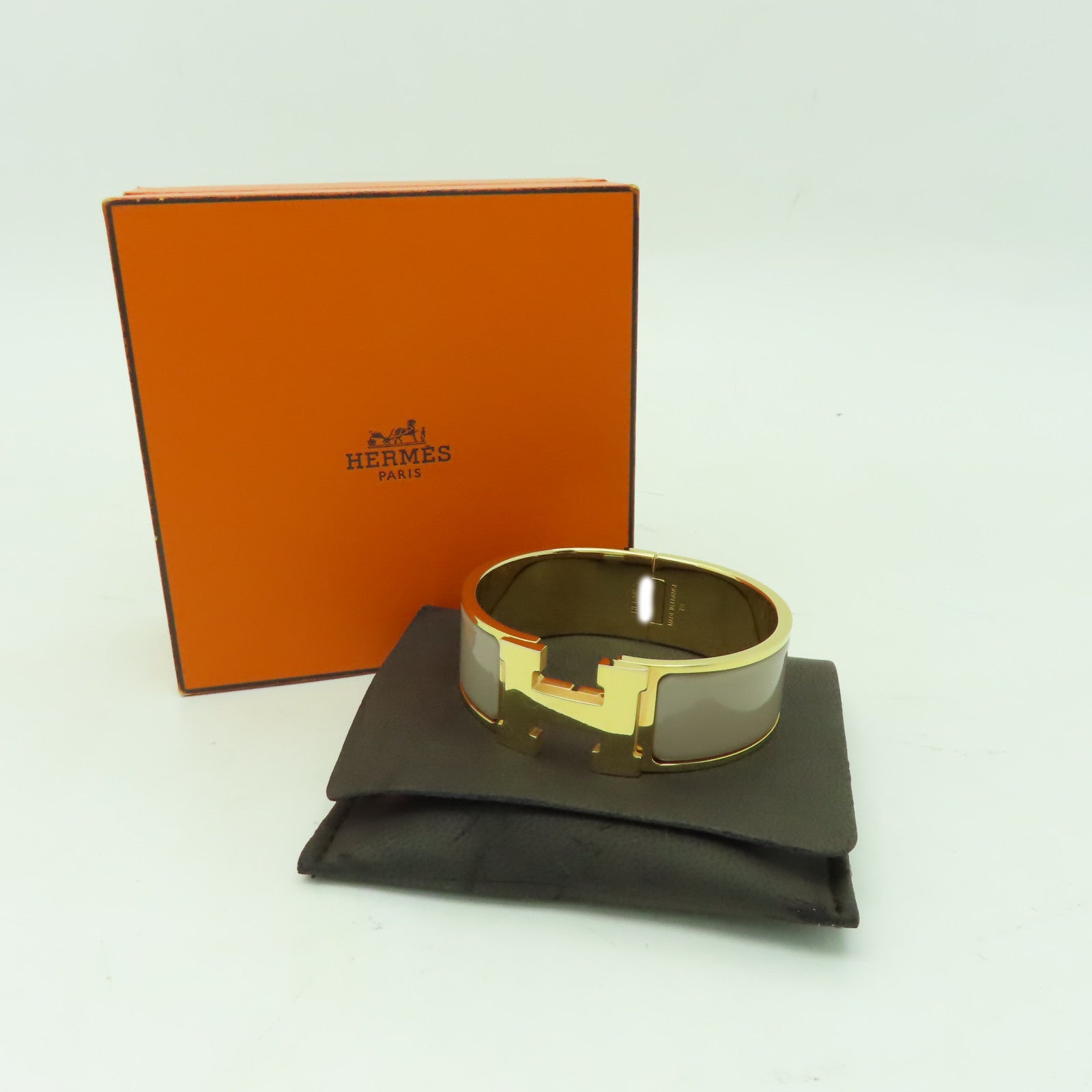 HERMES 【激減優惠】金屬Clic-Clac H手鐲大象灰色/金色#16cm