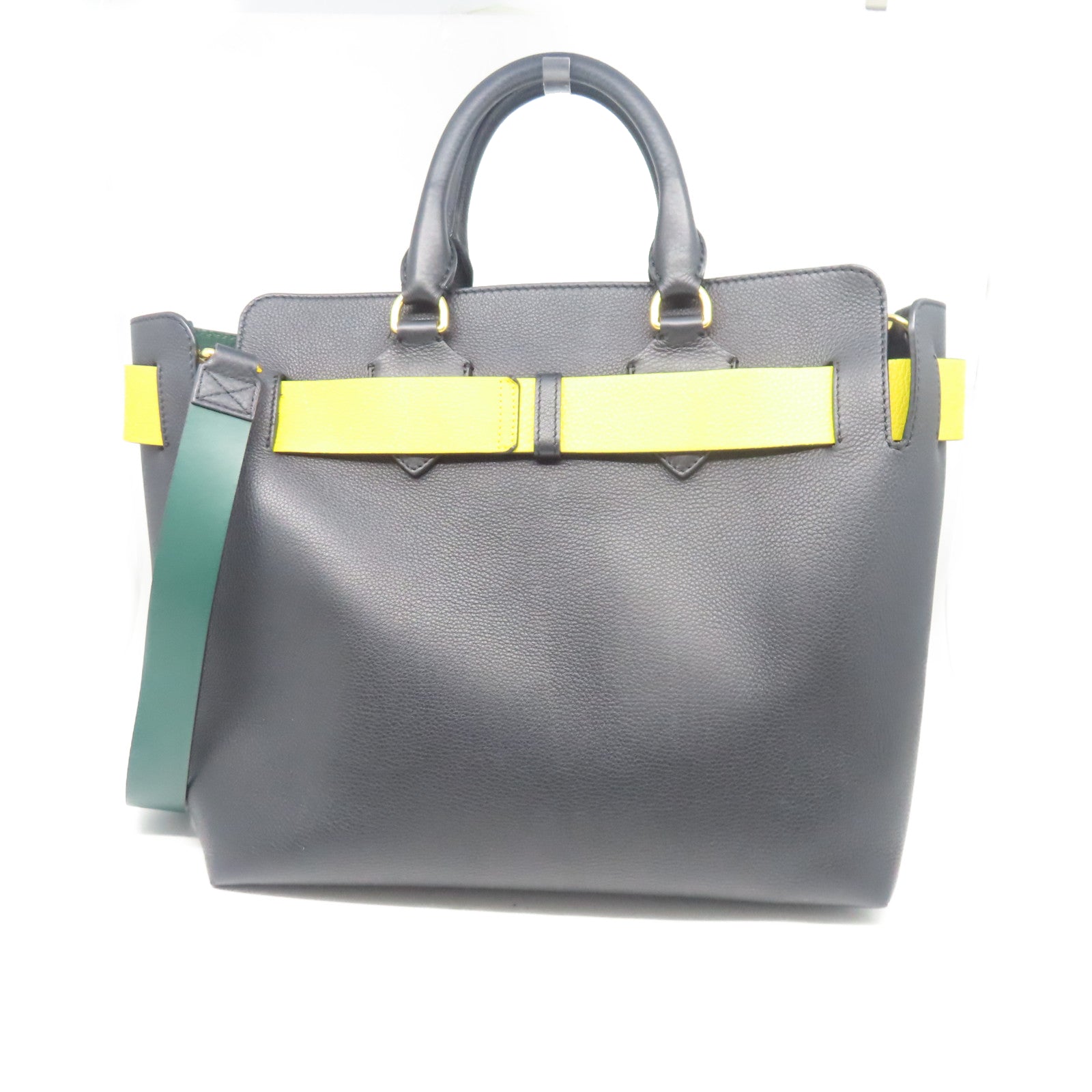 BURBERRY 【激減優惠】牛皮皮革2 Way shoulder金扣手挽肩背兩用袋黑色/黃色