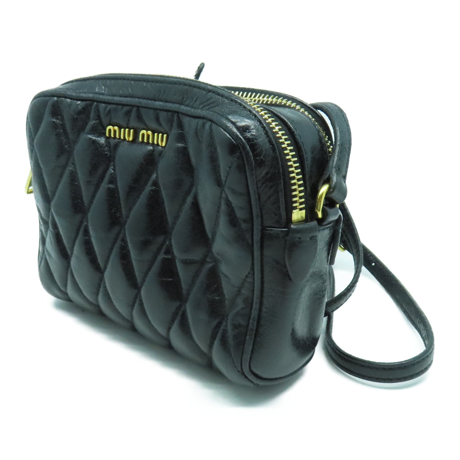 Miu Miu 菱格羊皮皮革Shoulder Bag金扣肩背袋黑色