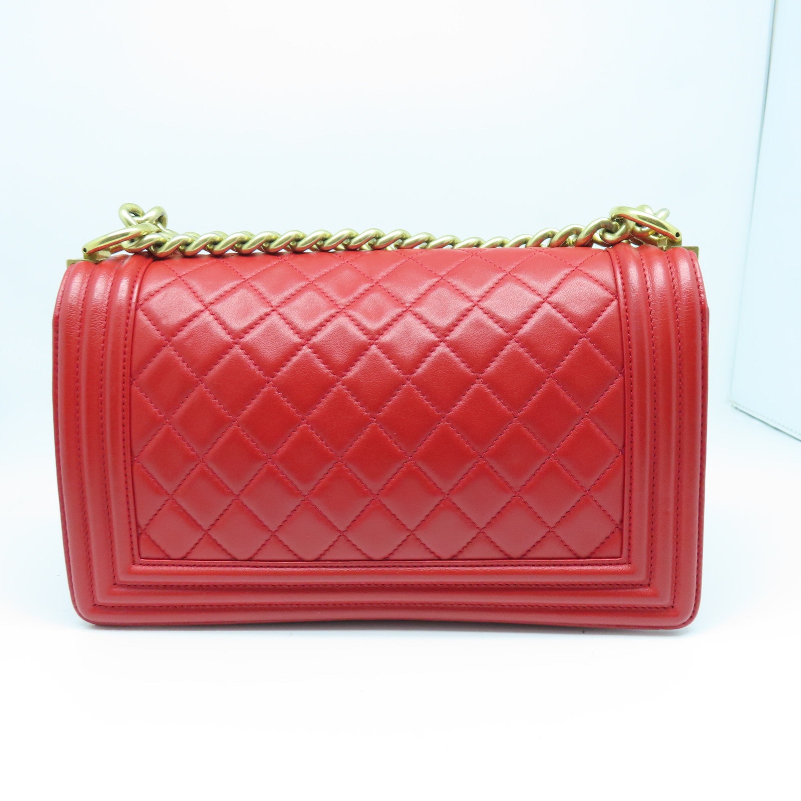 CHANEL 【激減優惠】菱格羊皮皮革Chain Shoulder金扣鏈帶肩背袋紅色