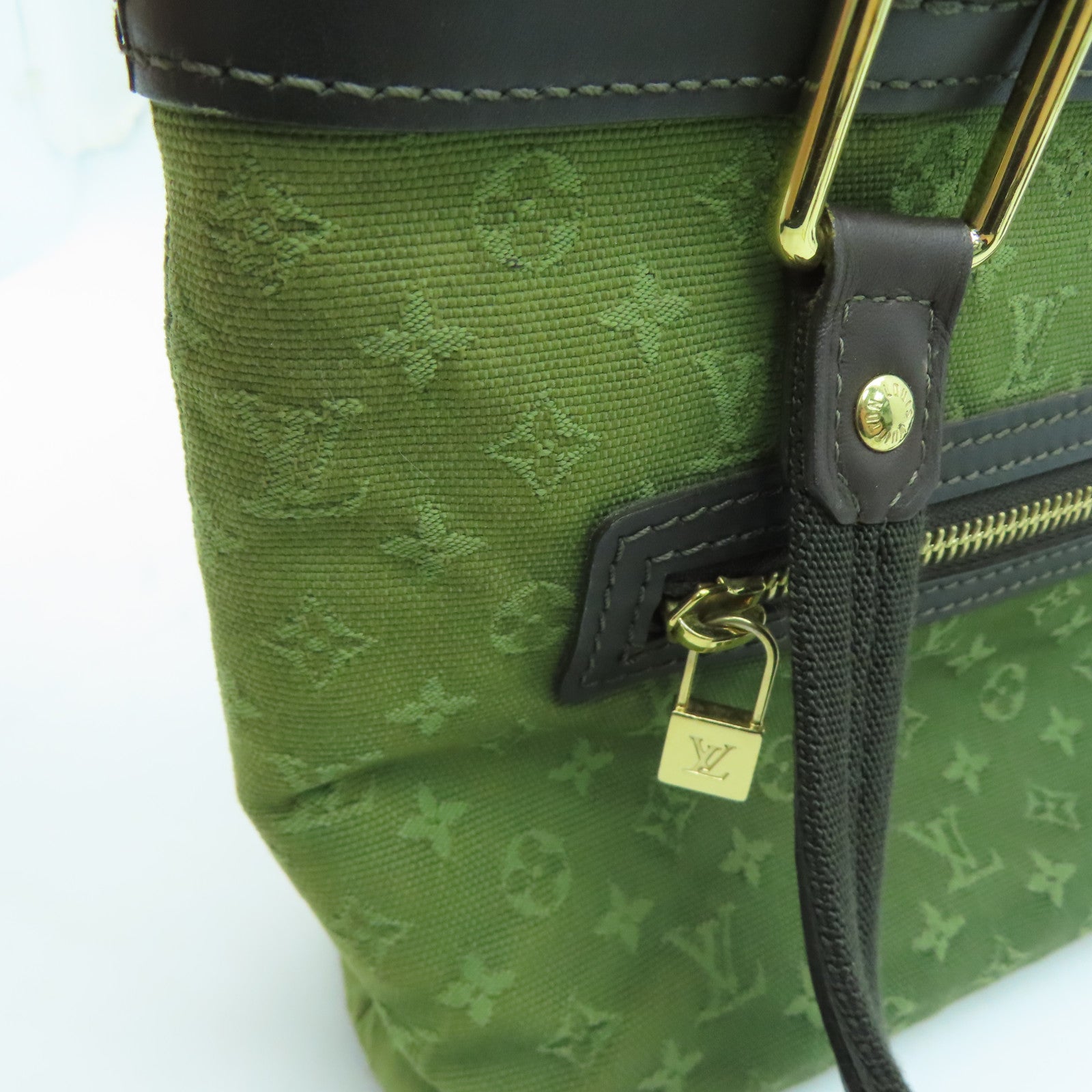 LOUIS VUITTON 帆布Lucille PM Hand Bag金扣手挽袋绿色
