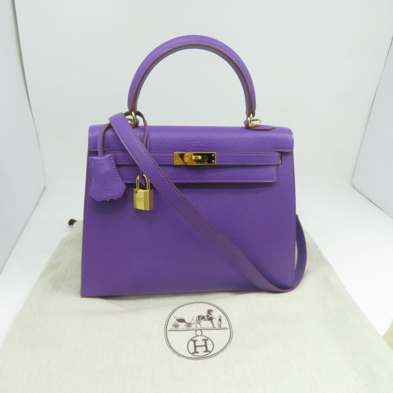 HERMES Chevre皮革Kelly 25金扣手挽肩背兩用袋紫色– Brand Off