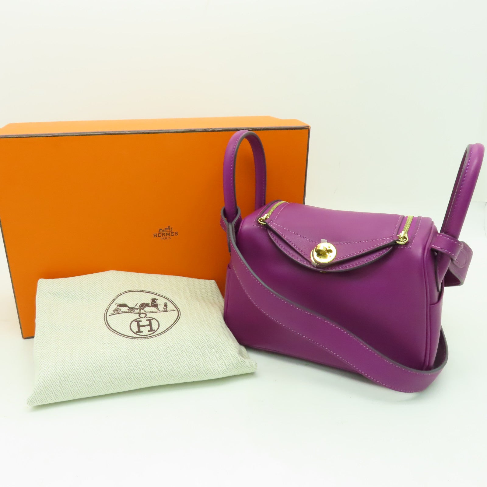 HERMES 【激減優惠】Swift皮革Mini Lindy金扣肩背袋海葵紫色