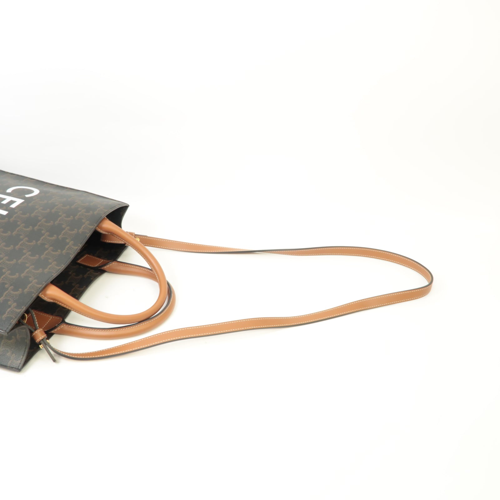 CELINE 塗層帆布Cabas金扣手挽肩背兩用袋棕色