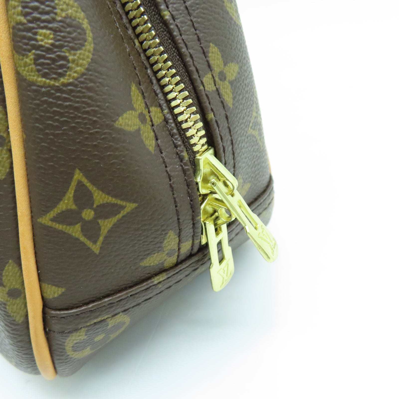 LOUIS VUITTON Monogram Deauville PM金扣手挽袋棕色