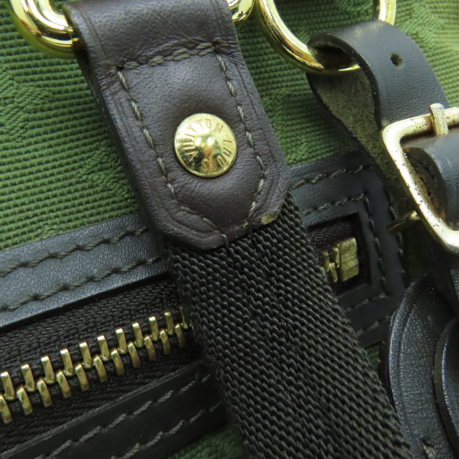 LOUIS VUITTON 帆布Lucille PM Hand Bag金扣手挽袋绿色