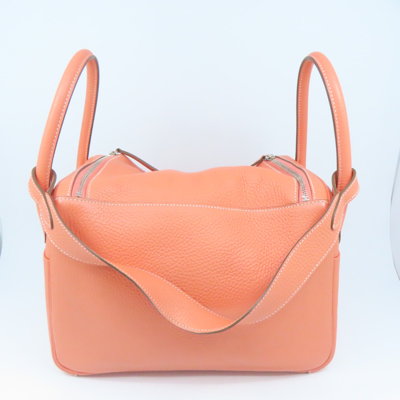 HERMES Clemence Leather Lindy 30 Silver Buckle Shoulder Bag Flamingo Pink