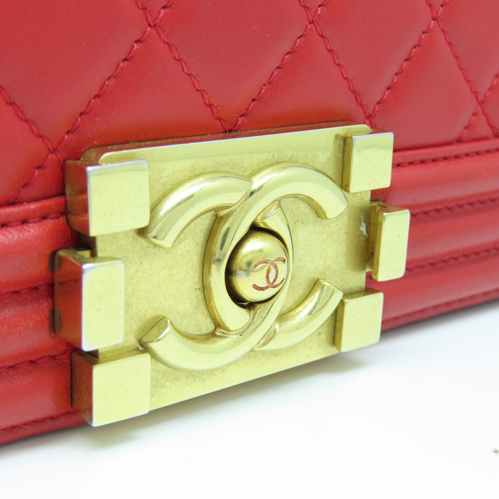 CHANEL 【激減優惠】菱格羊皮皮革Chain Shoulder金扣鏈帶肩背袋紅色