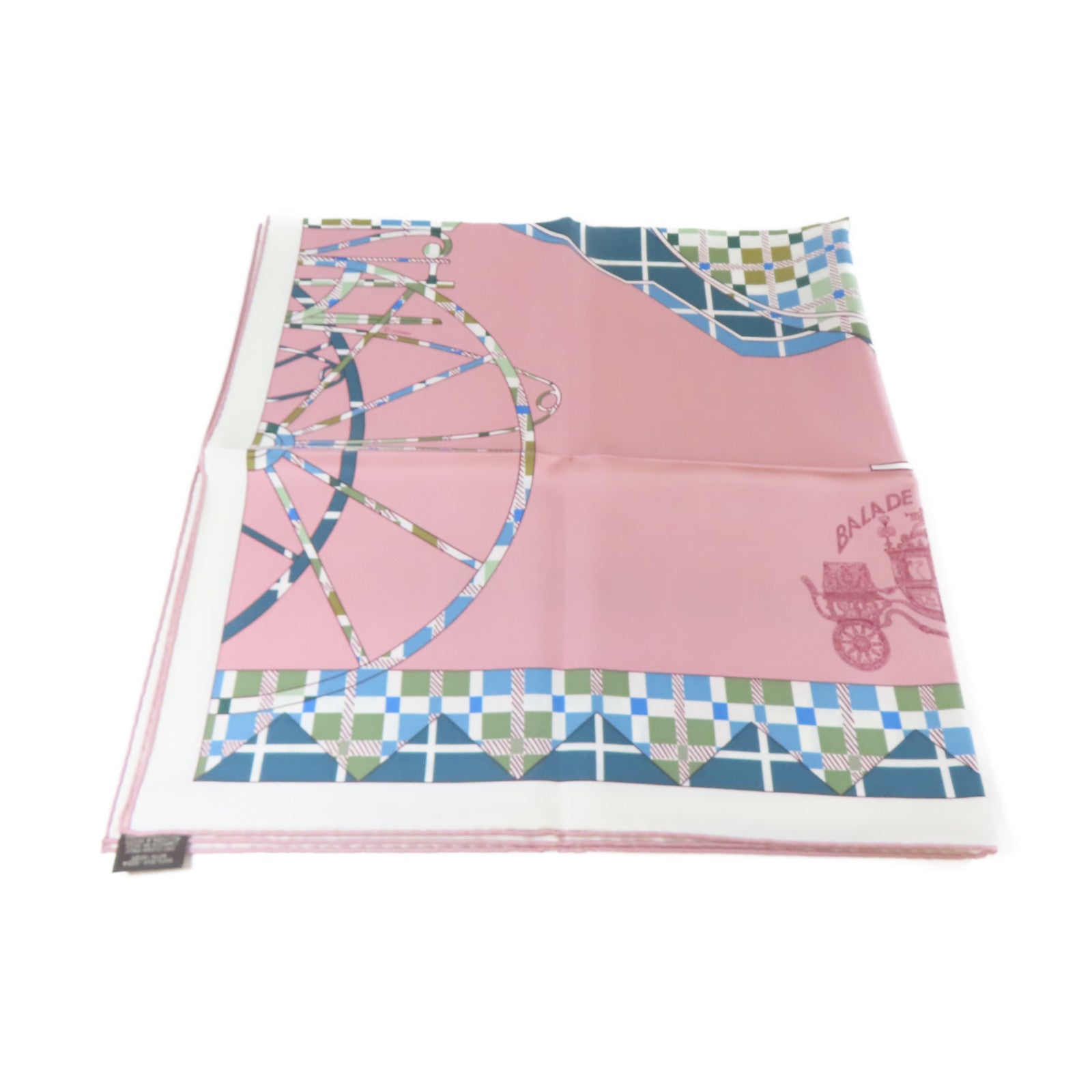 HERMES 絲質Scarf 90x90cm絲巾粉紅色/白色/淺藍色