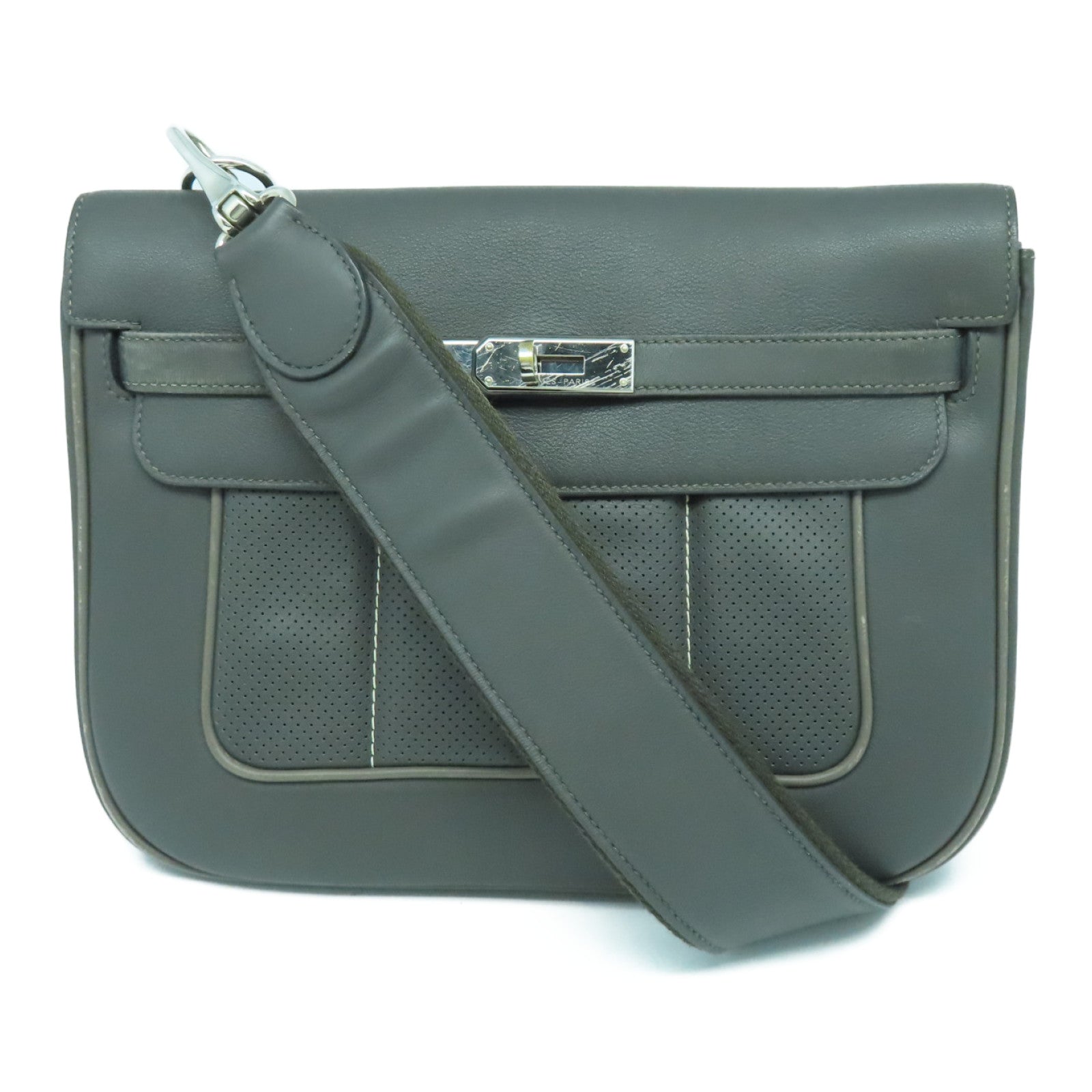 HERMES Evercolour皮革Berline銀扣肩背袋Etain灰色