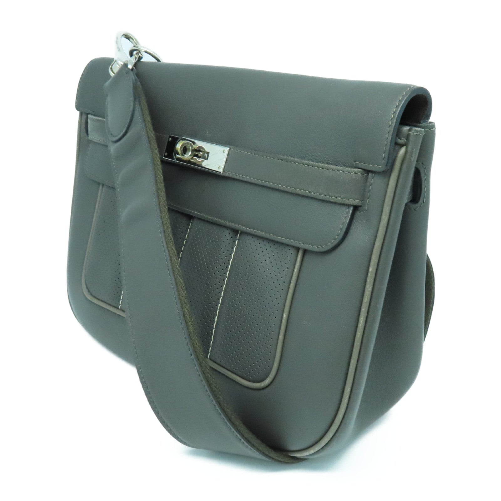 HERMES Evercolour皮革Berline銀扣肩背袋Etain灰色