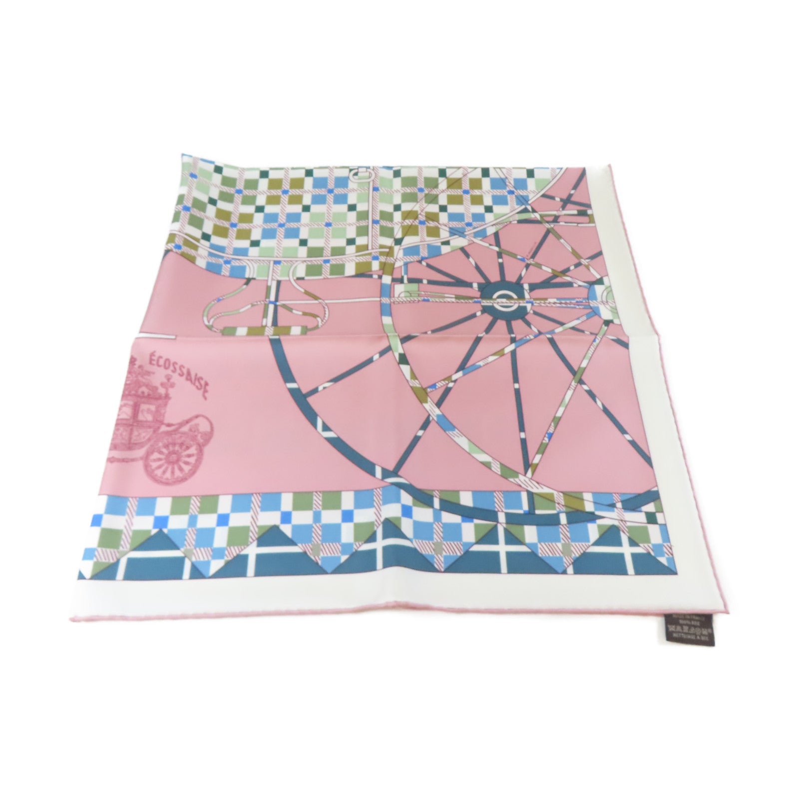 HERMES 絲質Scarf 90x90cm絲巾粉紅色/白色/淺藍色