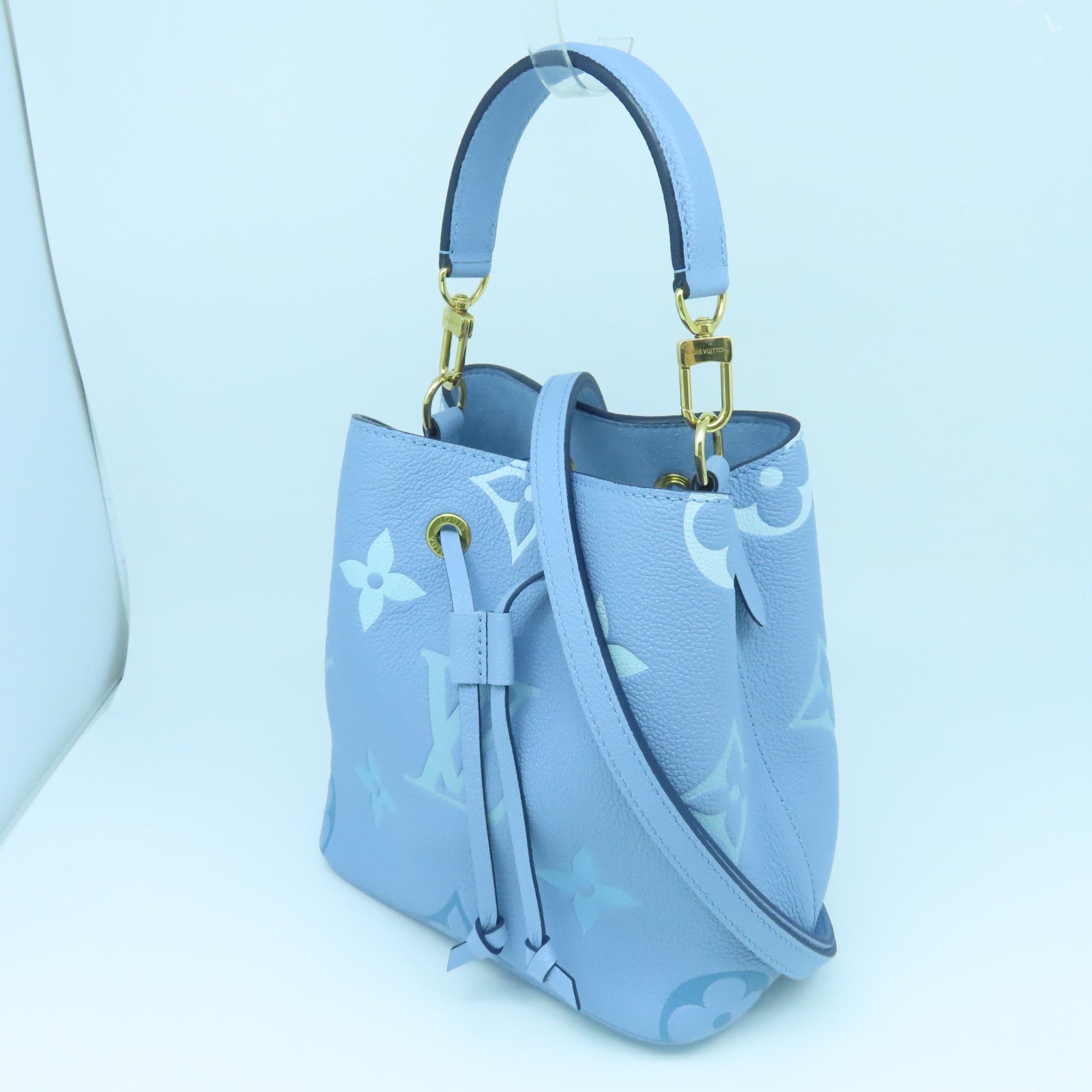 LOUIS VUITTON Monogram Empreinte Noe BB gold buckle handle shoulder bag dual-use summer blue