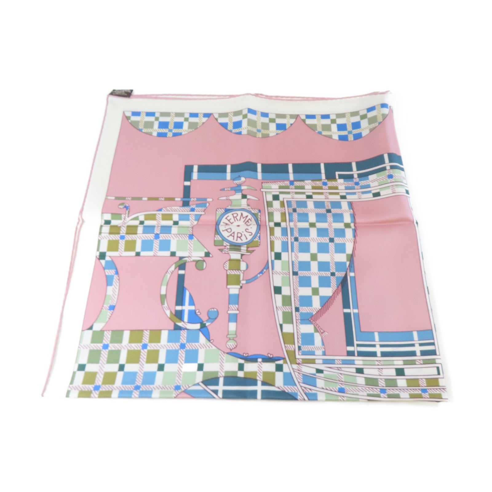 HERMES 絲質Scarf 90x90cm絲巾粉紅色/白色/淺藍色