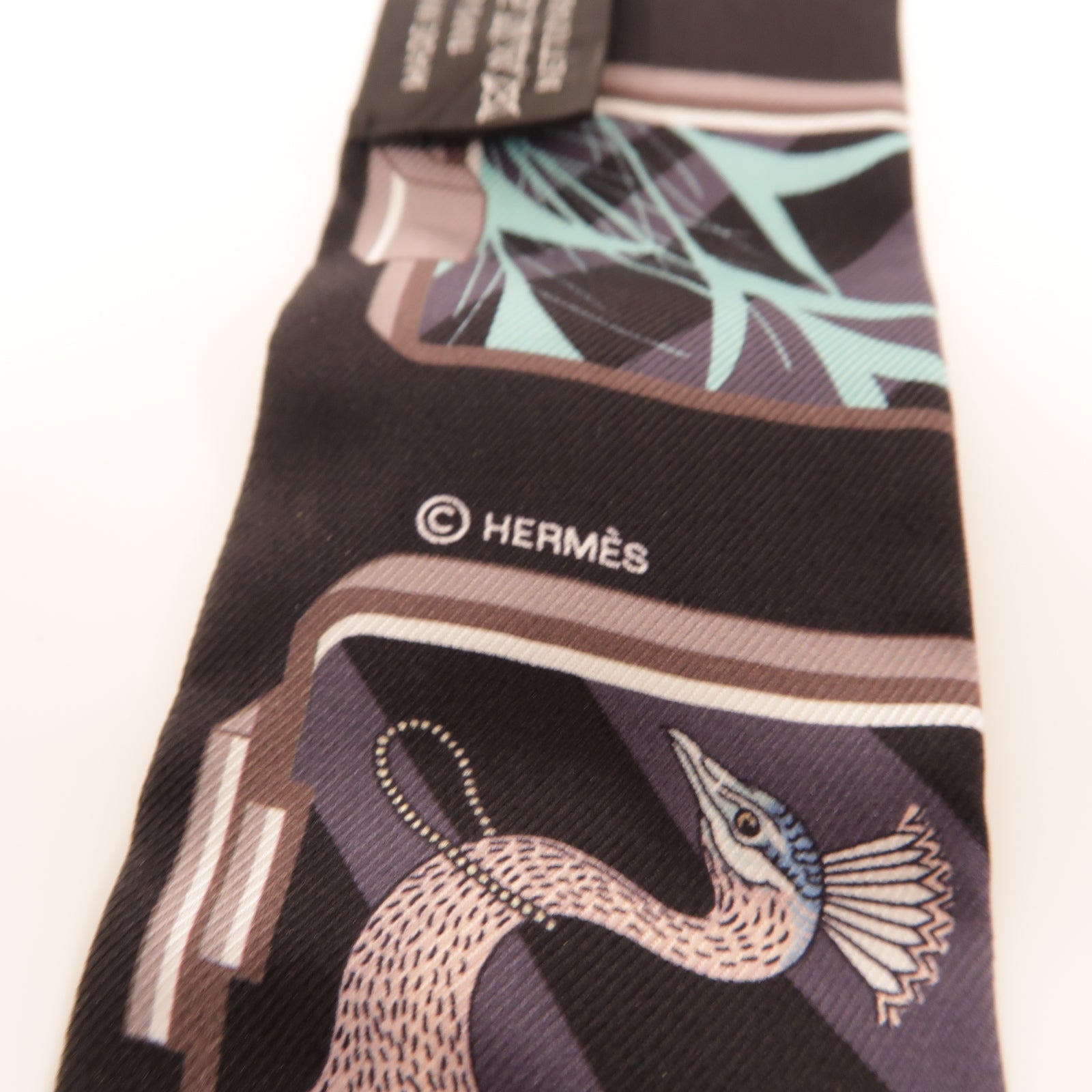HERMES 絲質Twilly絲巾黒色/彩色