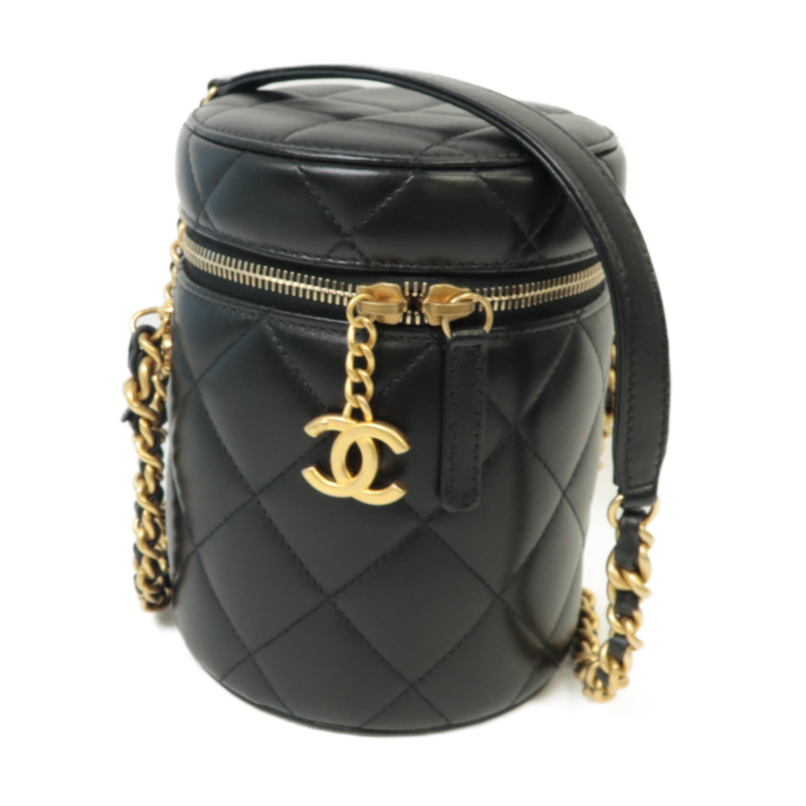 CHANEL 菱格羊皮皮革Vanity Case金扣鏈帶肩背袋黒色