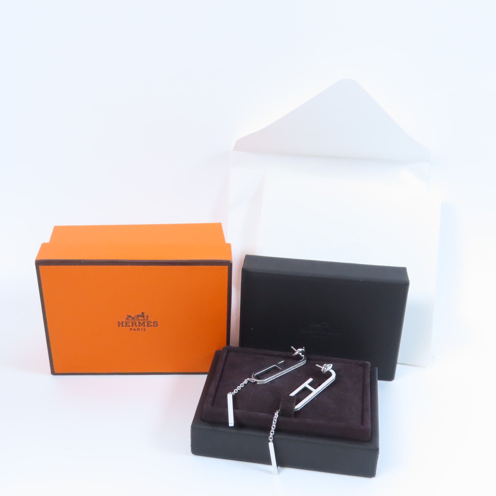 HERMES 18K白金Oreilles Ever Chaine D'Ancre 0.23ct鑽石耳環
