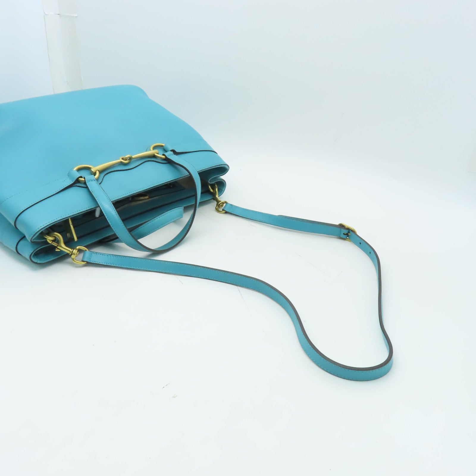 GUCCI 牛皮皮革2way Shoulder Bag金扣手挽肩背兩用袋藍色