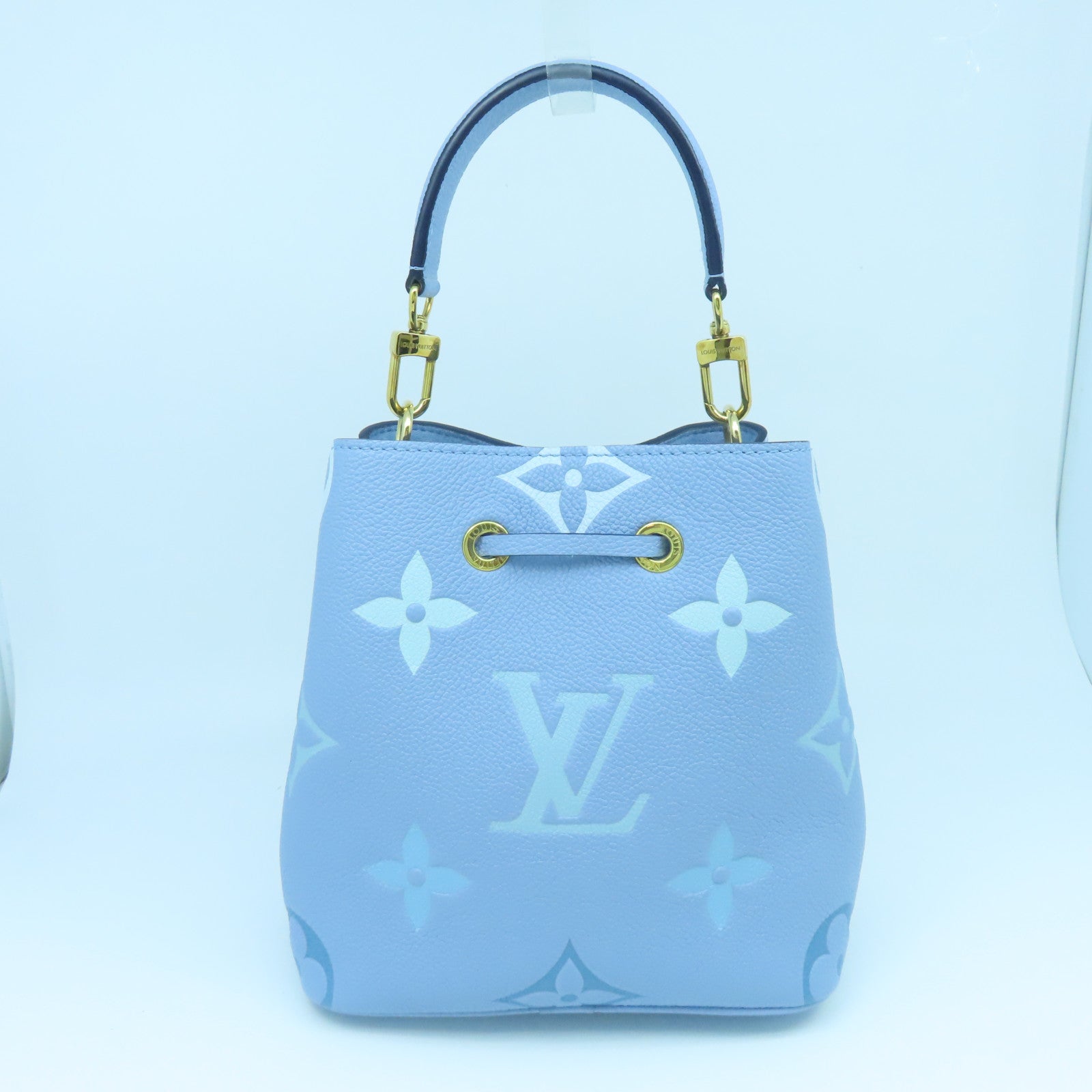 LOUIS VUITTON Monogram Empreinte Noe BB gold buckle handle shoulder bag dual-use summer blue