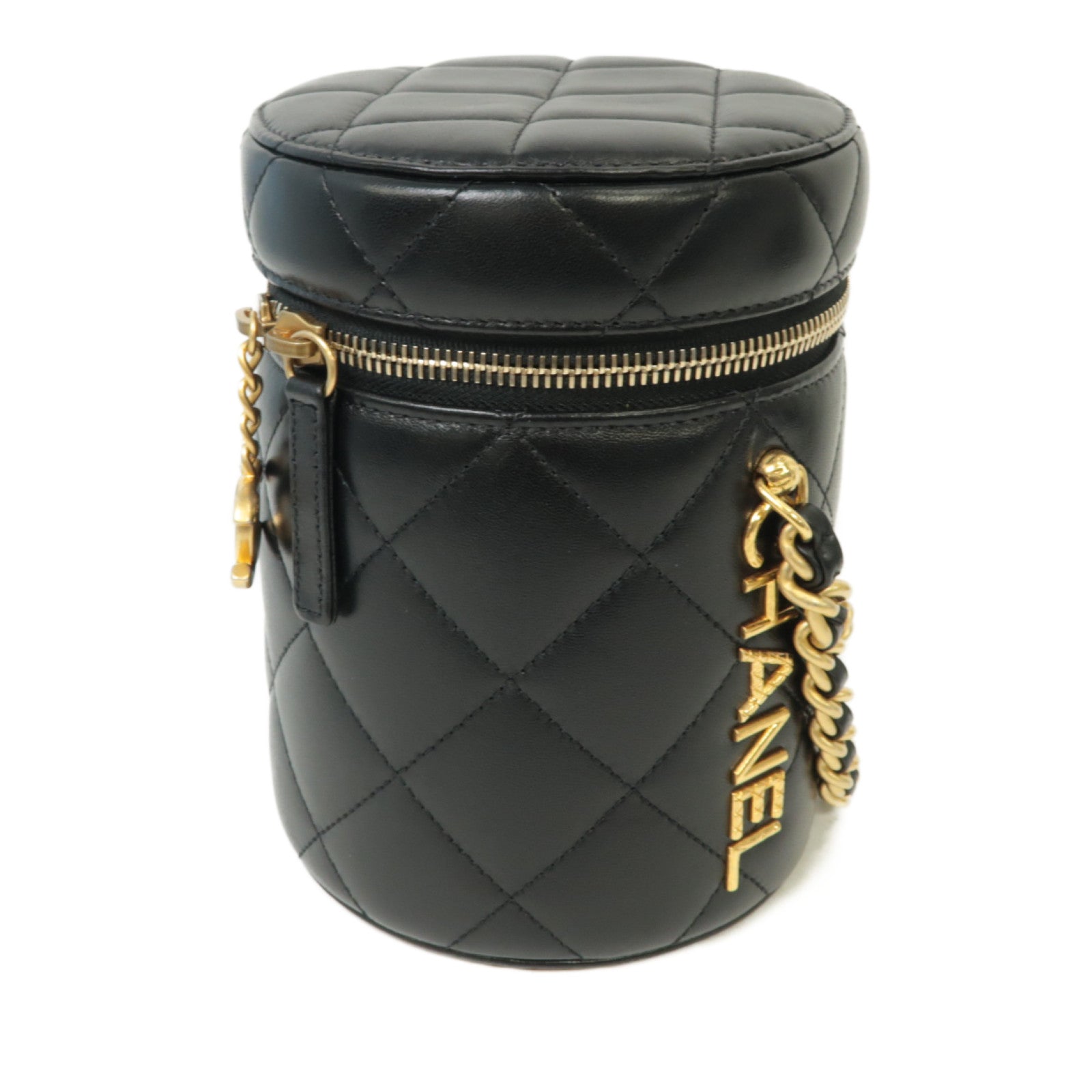 CHANEL 菱格羊皮皮革Vanity Case金扣鏈帶肩背袋黒色