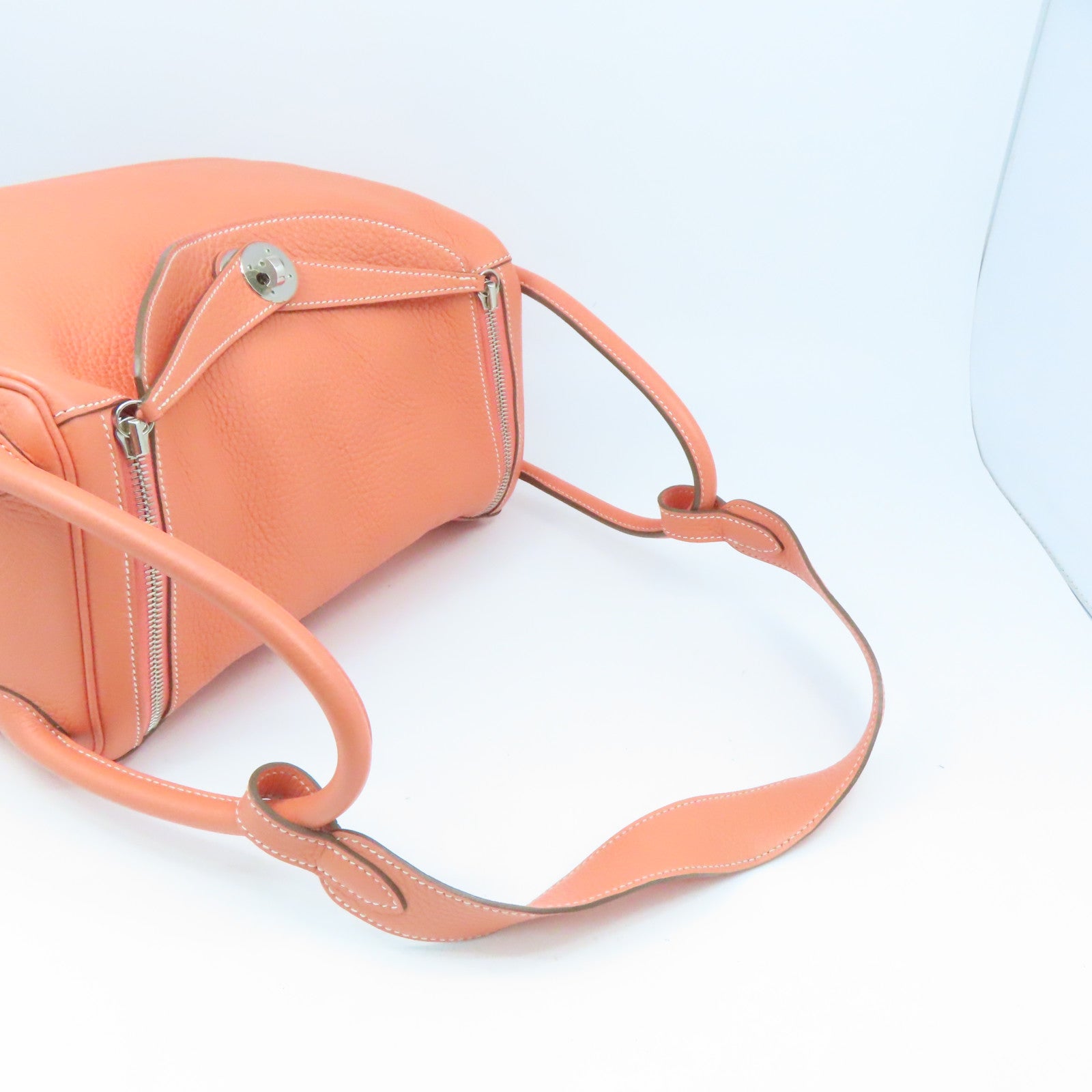 HERMES Clemence Leather Lindy 30 Silver Buckle Shoulder Bag Flamingo Pink