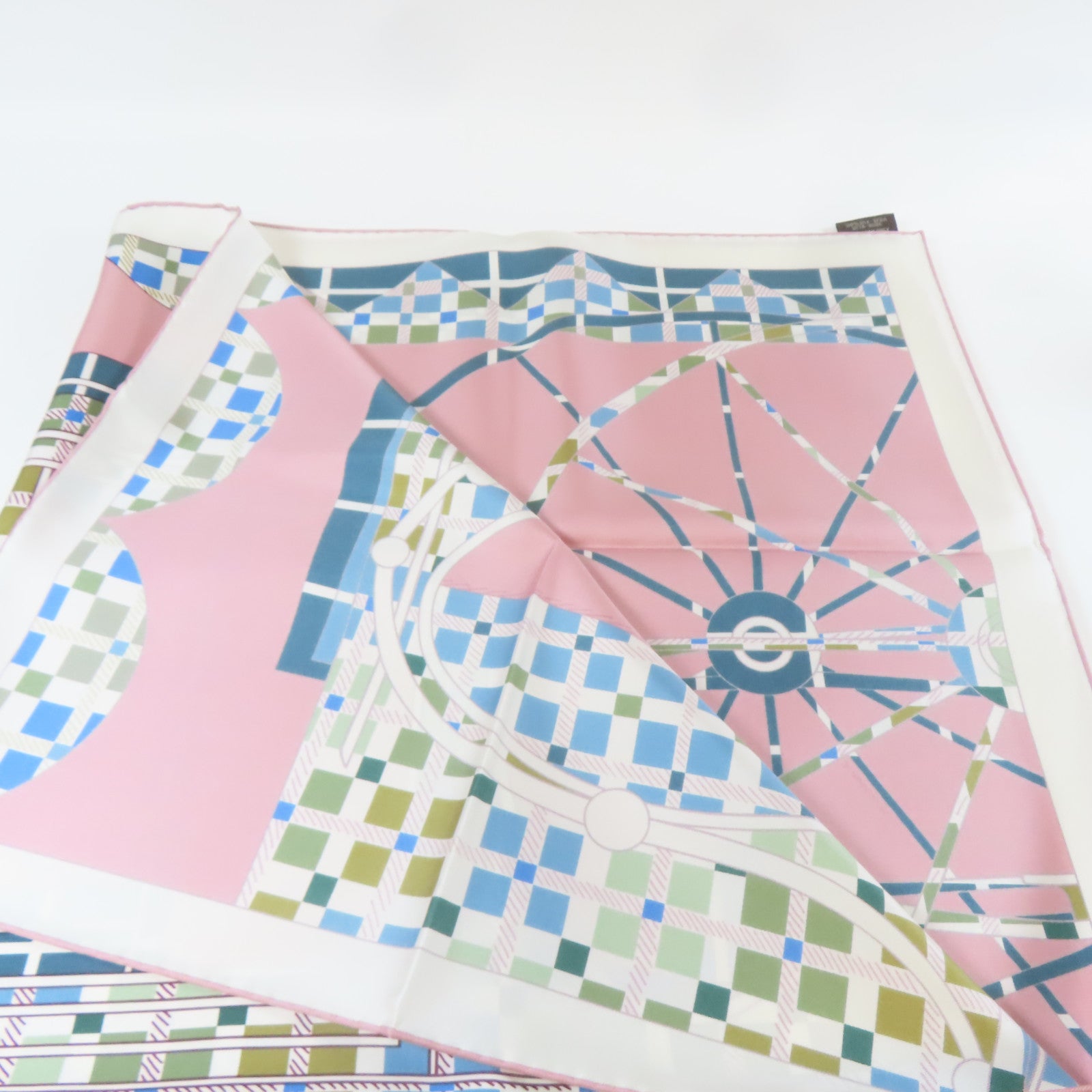 HERMES 絲質Scarf 90x90cm絲巾粉紅色/白色/淺藍色