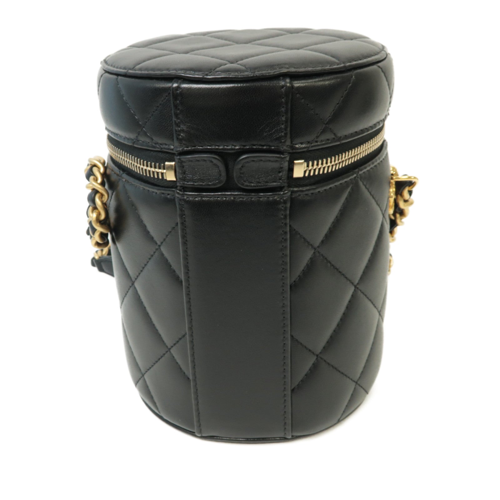 CHANEL 菱格羊皮皮革Vanity Case金扣鏈帶肩背袋黒色
