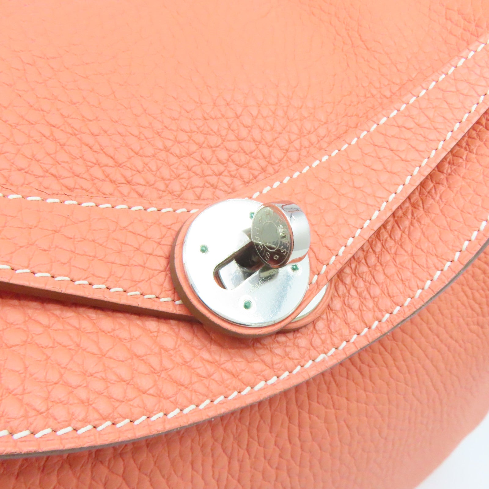HERMES Clemence Leather Lindy 30 Silver Buckle Shoulder Bag Flamingo Pink