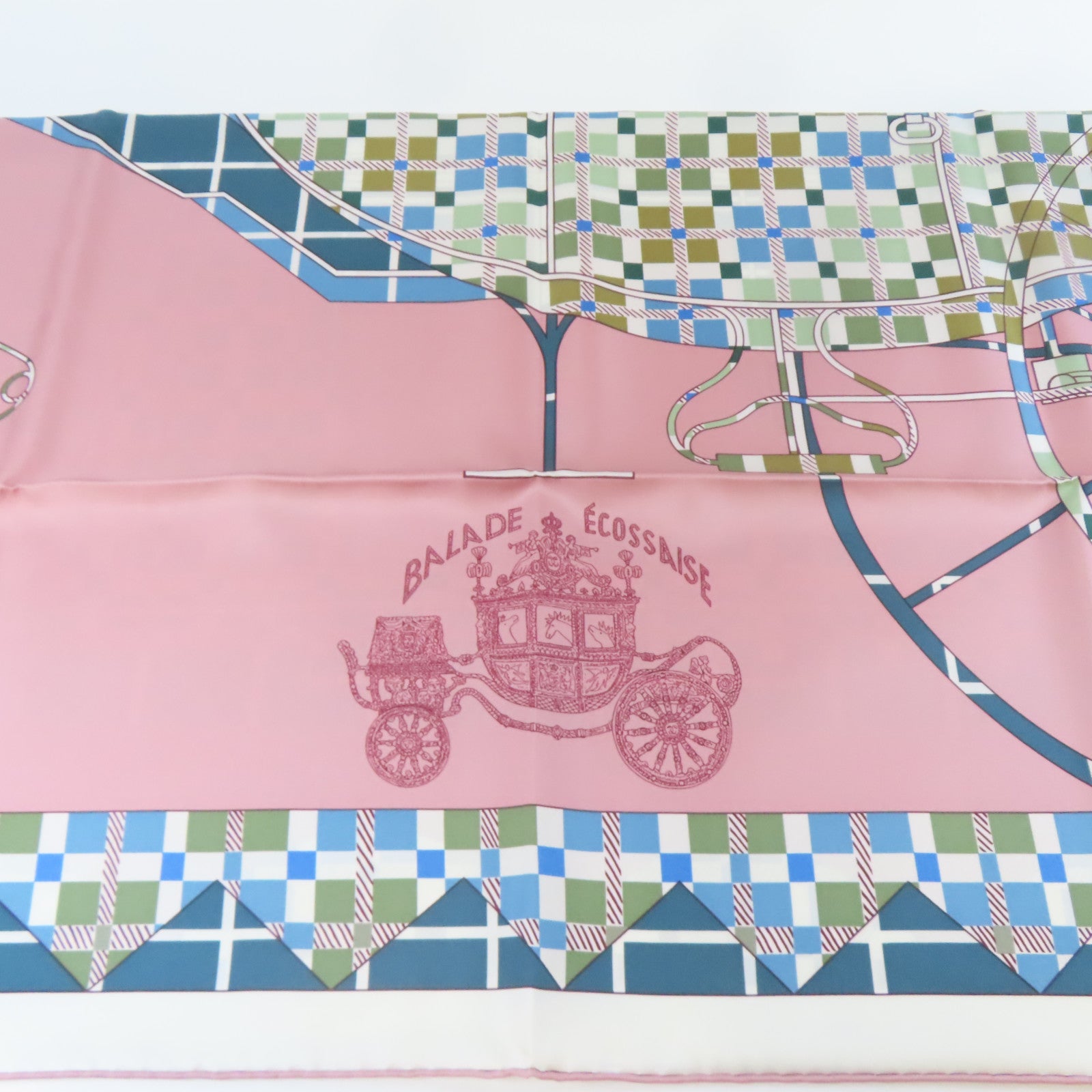 HERMES 絲質Scarf 90x90cm絲巾粉紅色/白色/淺藍色