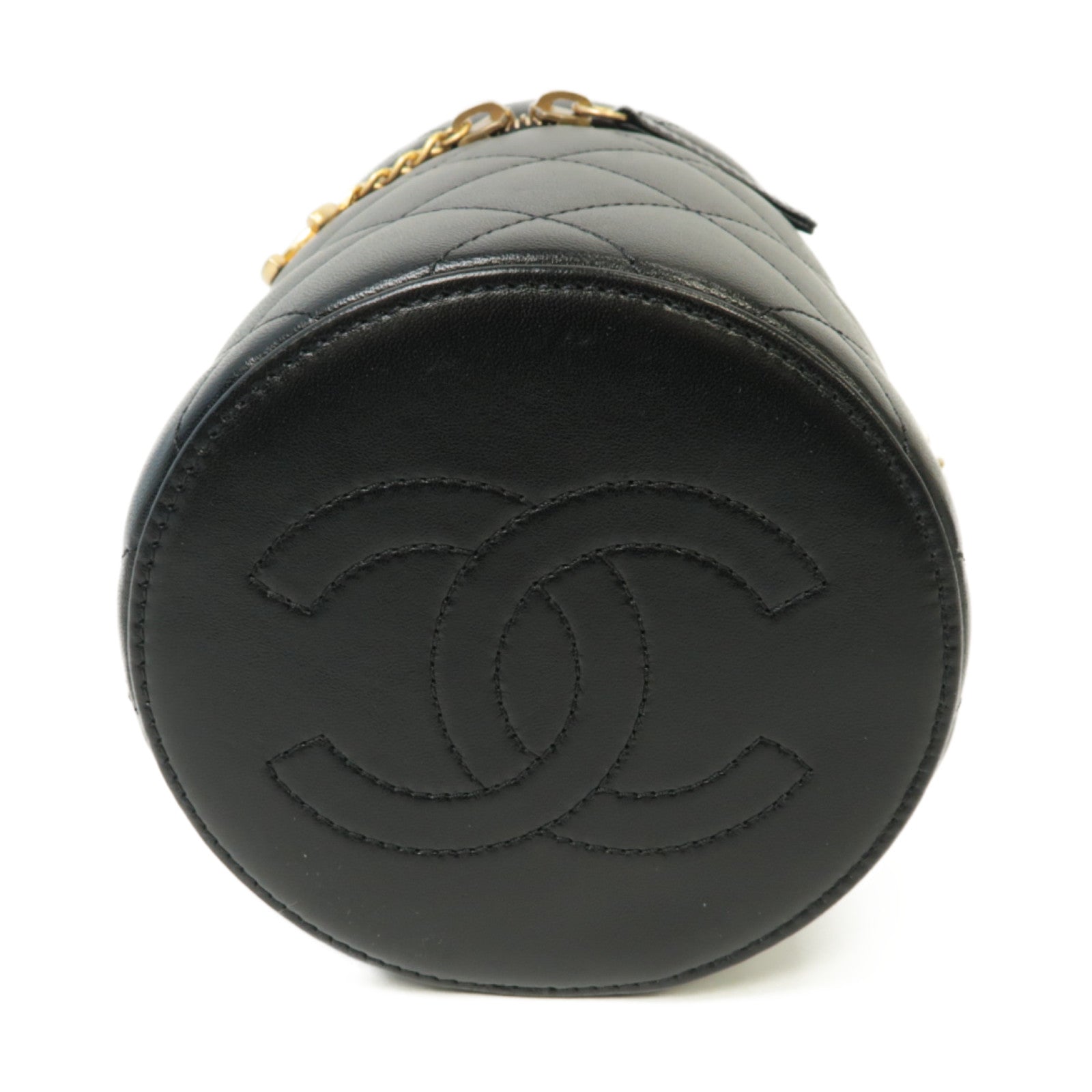 CHANEL 菱格羊皮皮革Vanity Case金扣鏈帶肩背袋黒色