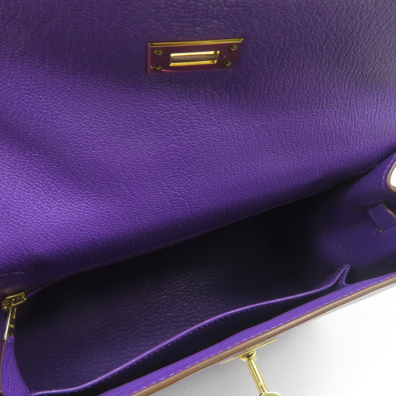 HERMES Chevre皮革Kelly 25金扣手挽肩背兩用袋紫色