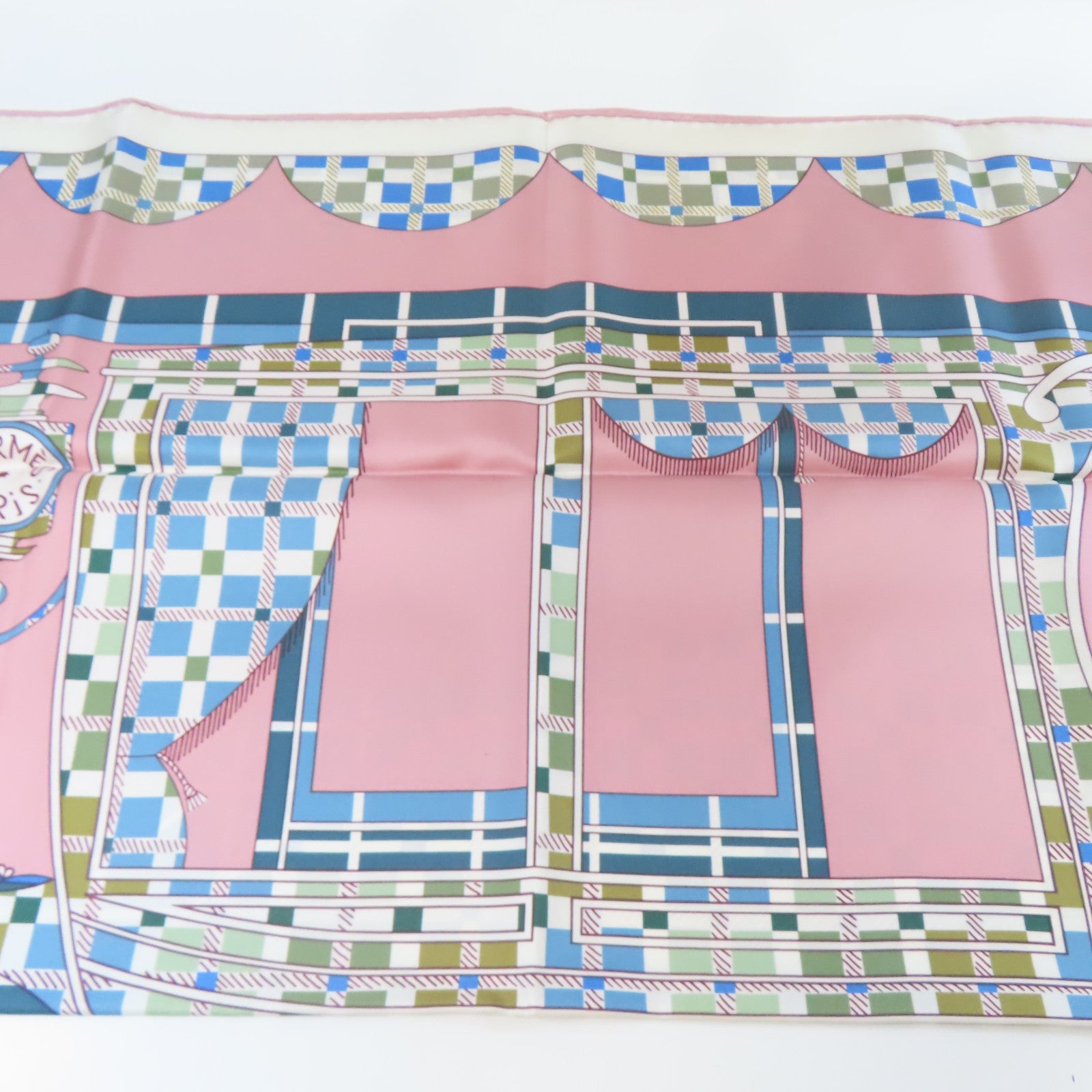 HERMES 絲質Scarf 90x90cm絲巾粉紅色/白色/淺藍色