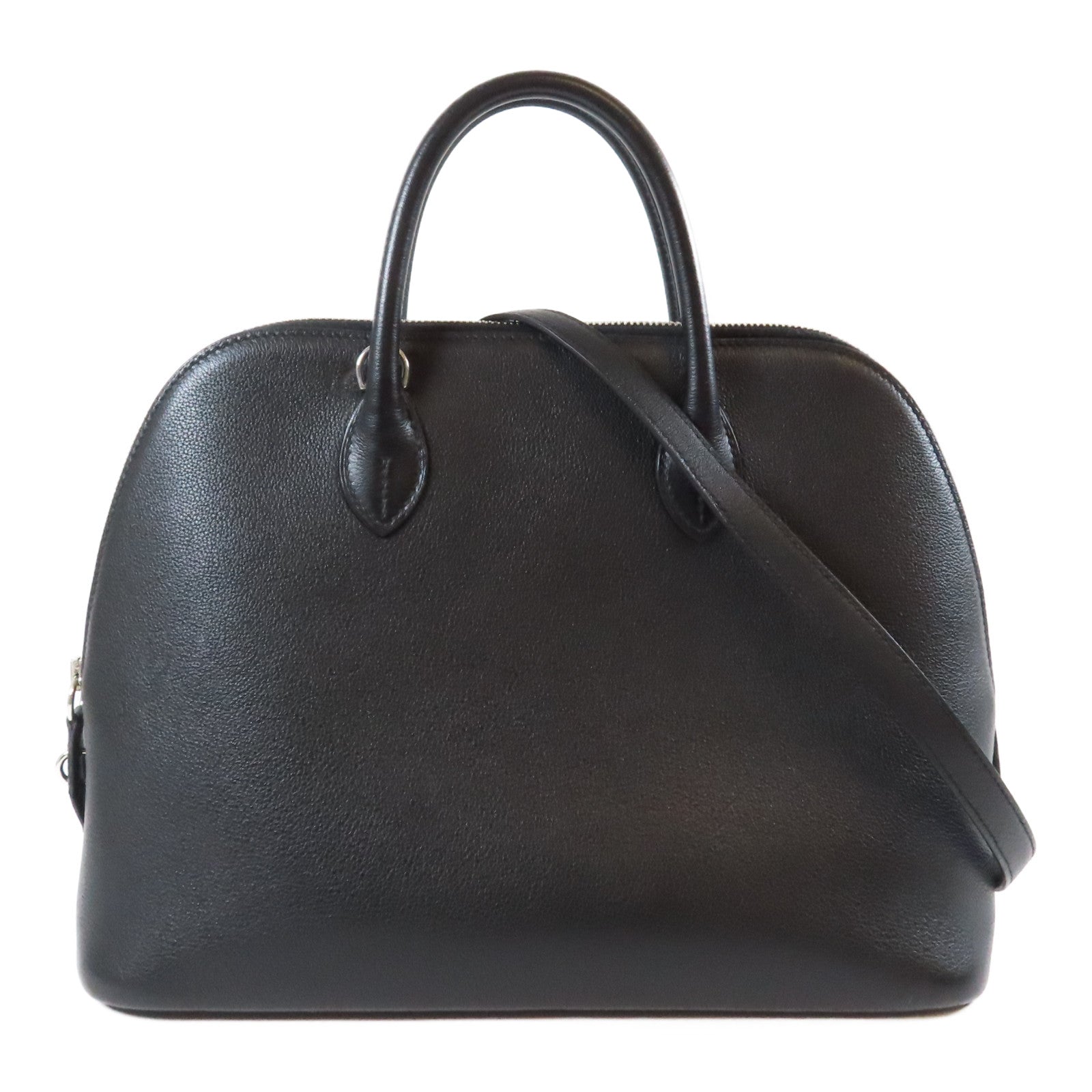 HERMES Clemence皮革Bolide 1923 30銀扣手挽肩背兩用袋Noir黑色