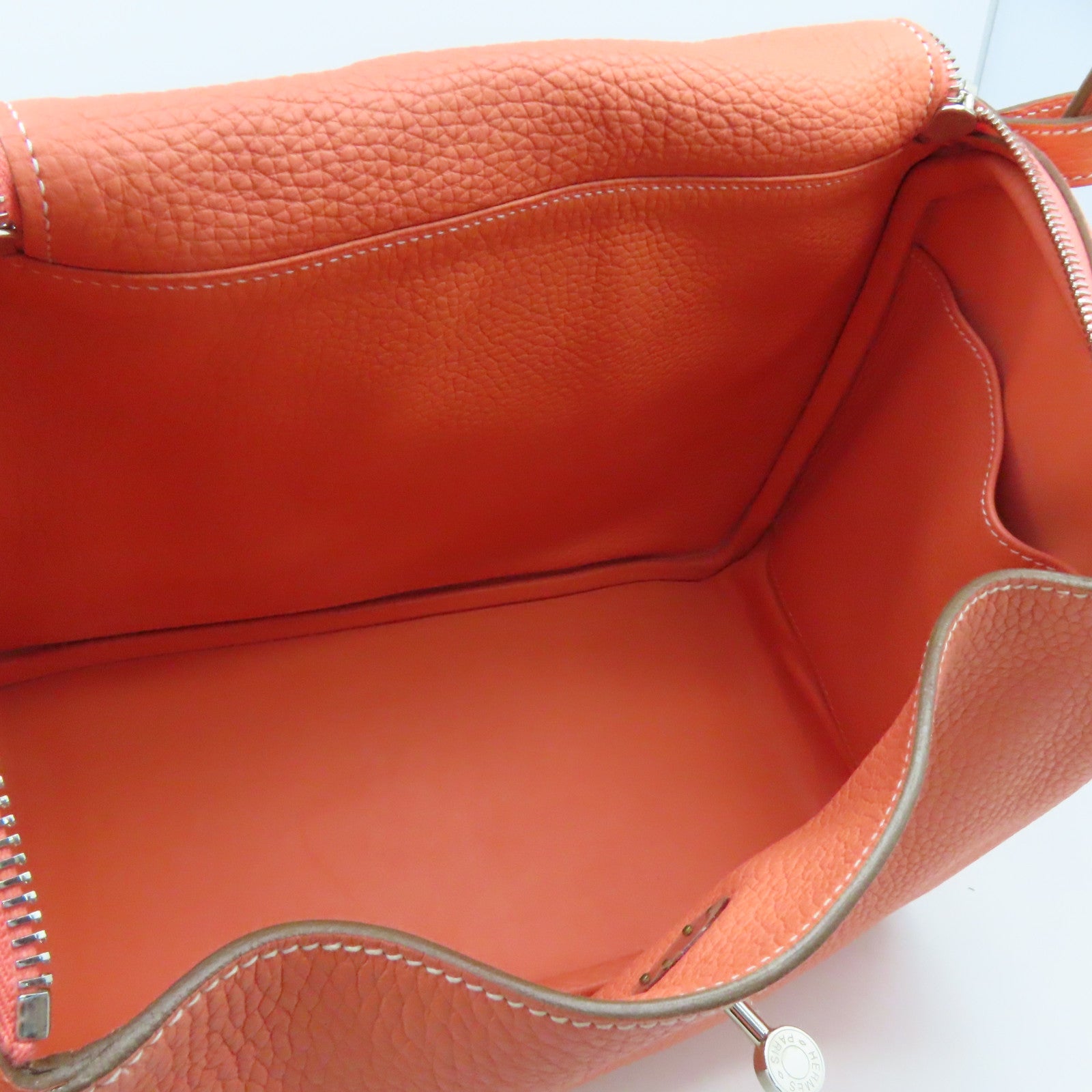 HERMES Clemence Leather Lindy 30 Silver Buckle Shoulder Bag Flamingo Pink