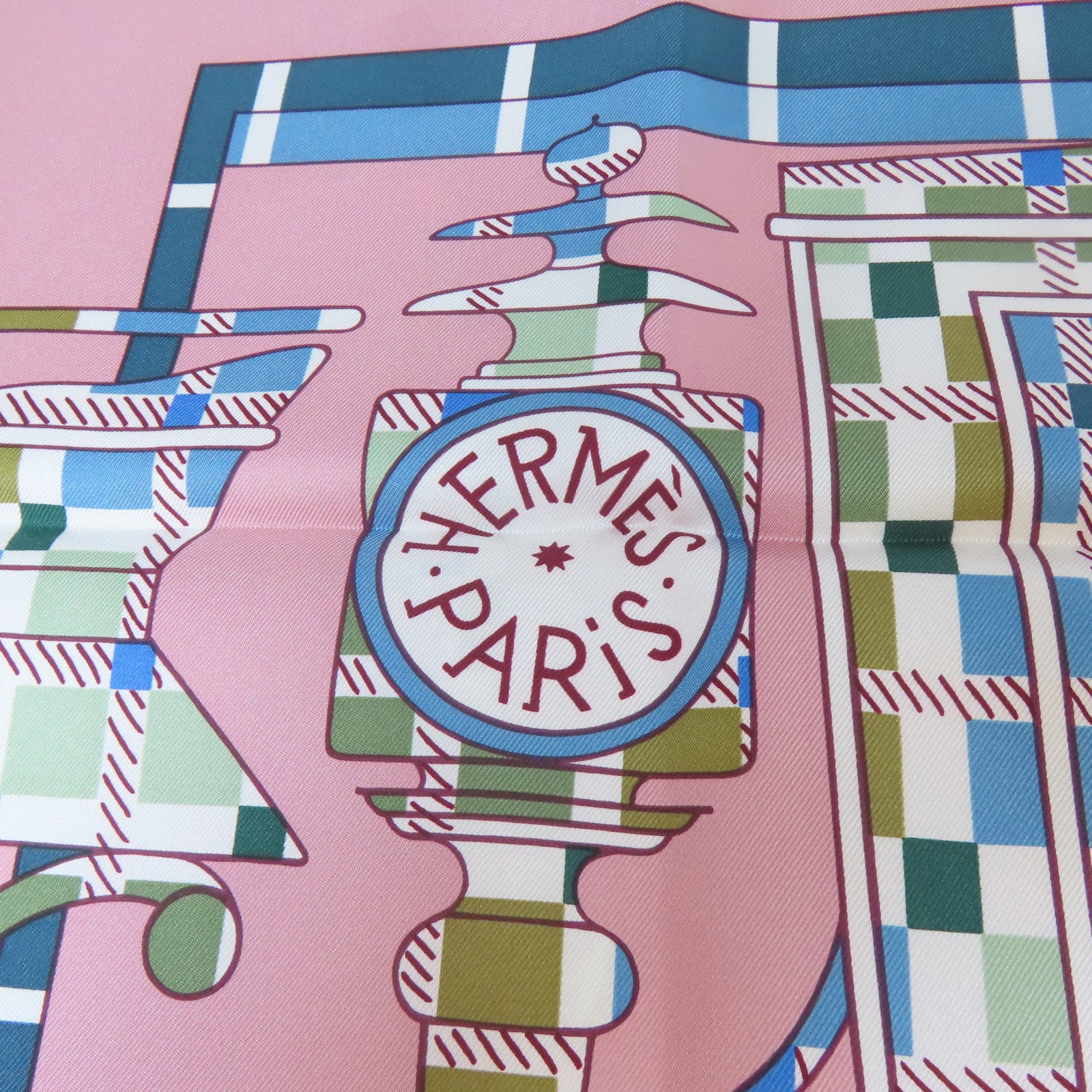 HERMES 絲質Scarf 90x90cm絲巾粉紅色/白色/淺藍色