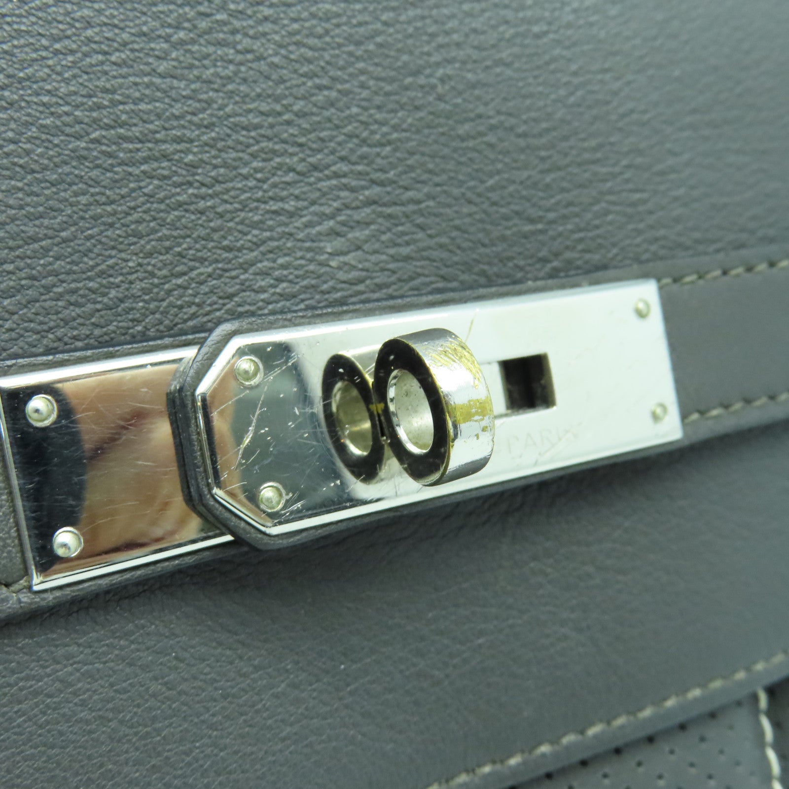 HERMES Evercolour皮革Berline銀扣肩背袋Etain灰色
