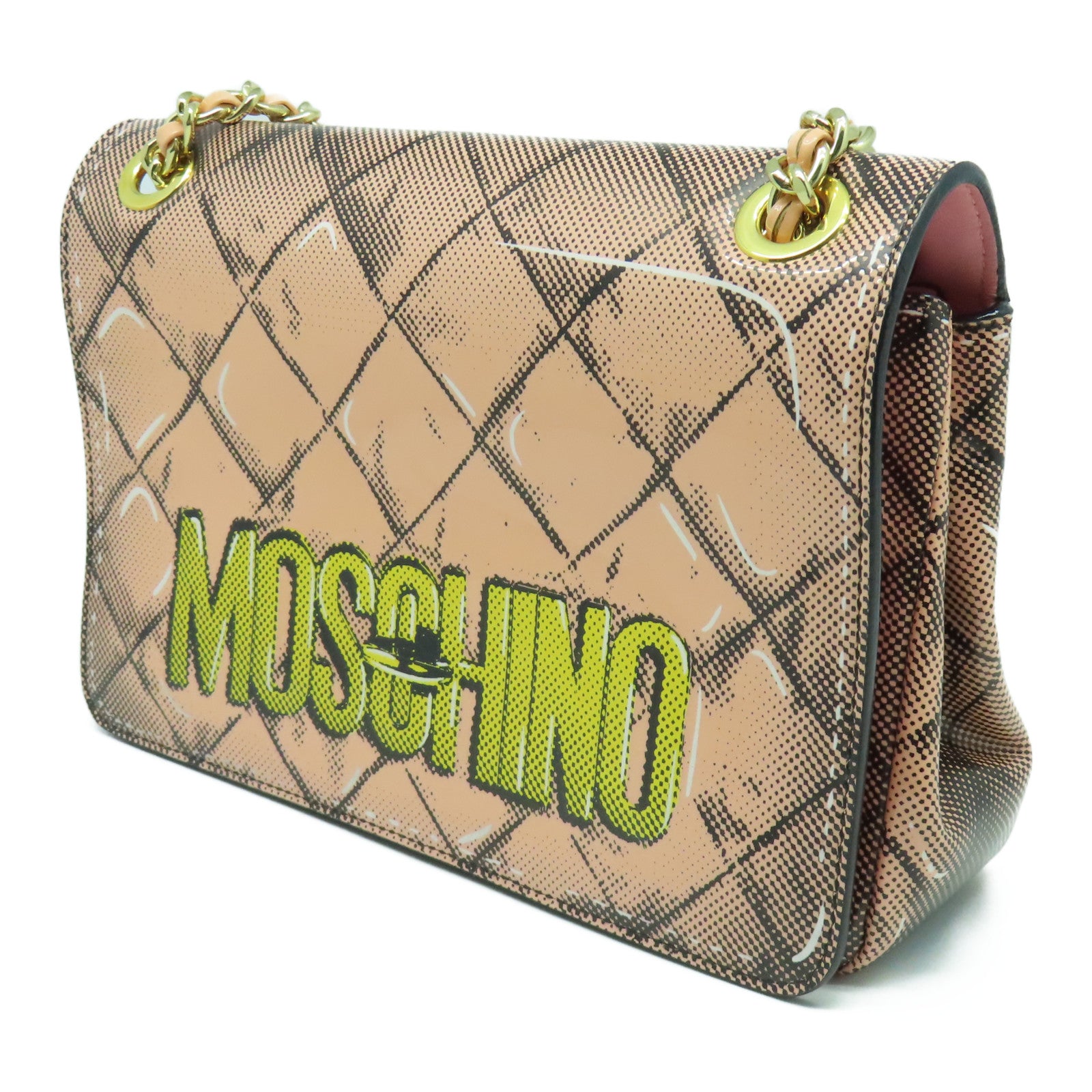 MOSCHINO PVC Chain Shoulder Bag金扣鏈帶肩背袋粉紅色