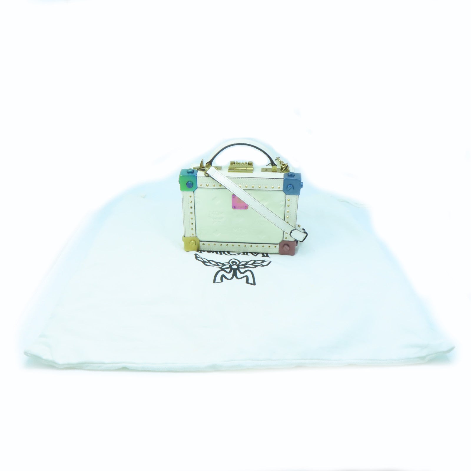 MCM Leather Berlin Box Gold Buckle Shoulder Bag White
