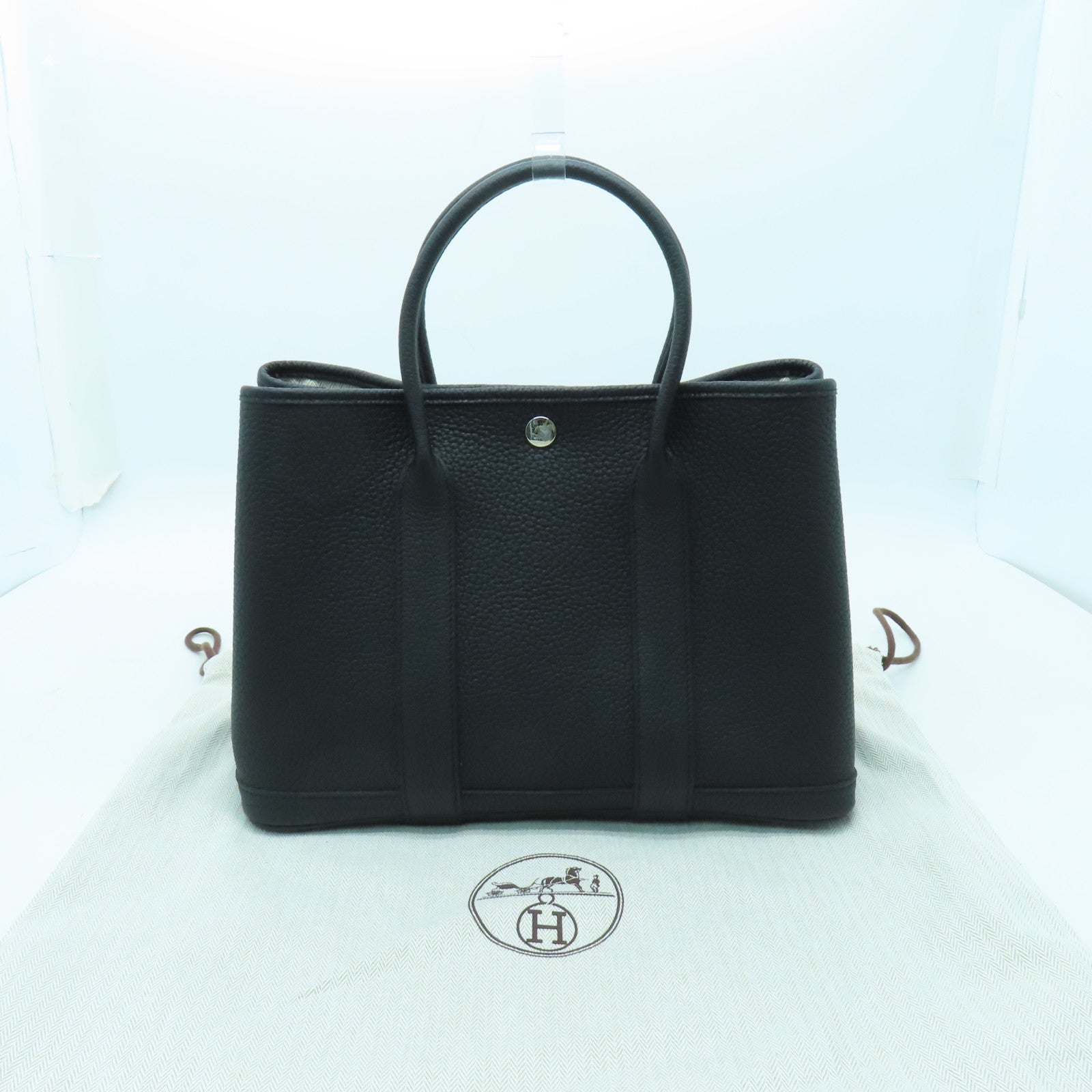 HERMES Negonda皮革Garden Party TPM銀扣手挽袋黑色