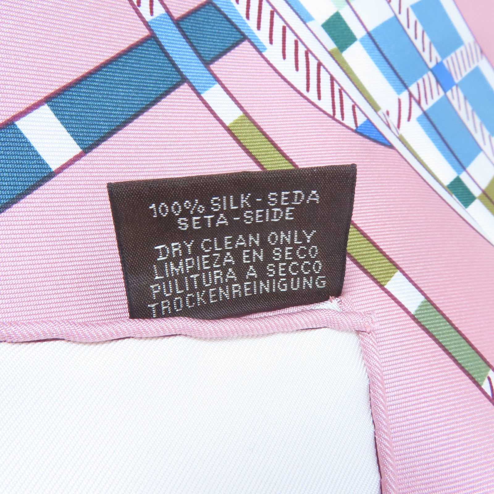HERMES 絲質Scarf 90x90cm絲巾粉紅色/白色/淺藍色