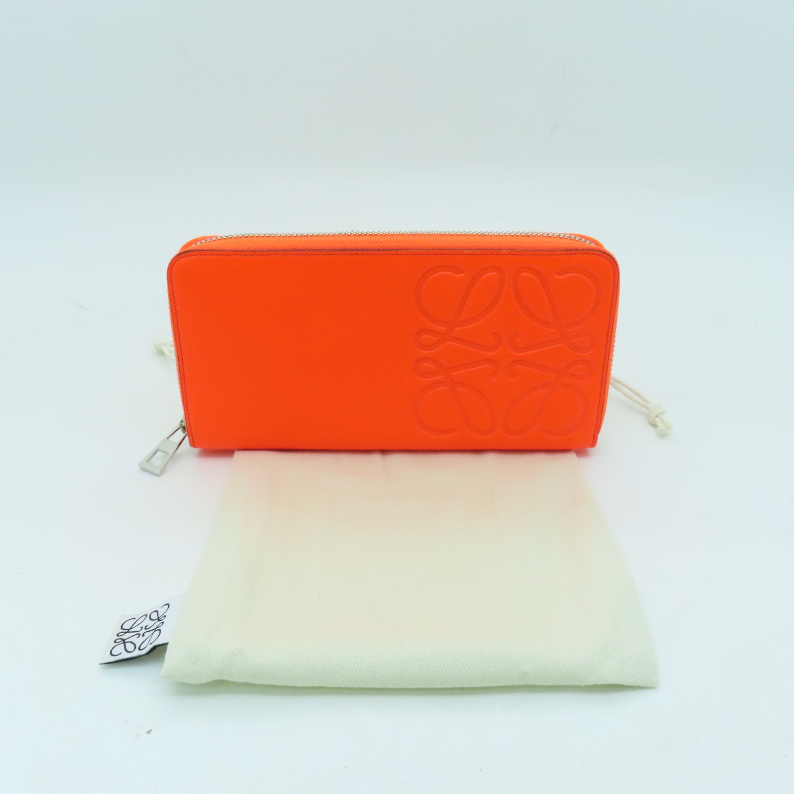 LOEWE 牛皮皮革Wallet銀扣長錢包橙色