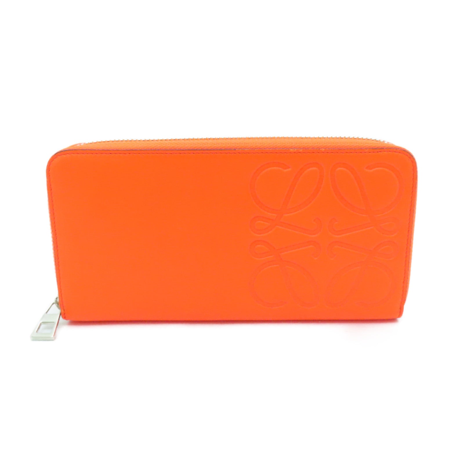 LOEWE 牛皮皮革Wallet銀扣長錢包橙色