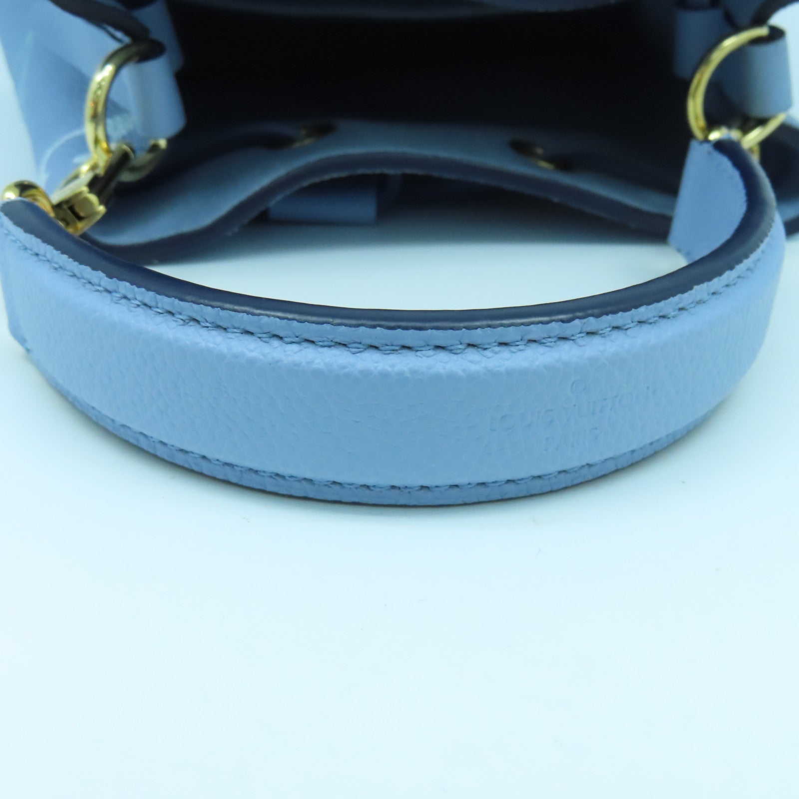LOUIS VUITTON Monogram Empreinte Noe BB gold buckle handle shoulder bag dual-use summer blue