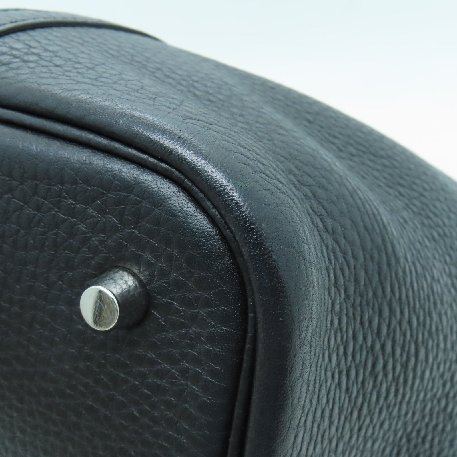 HERMES Clemence Leather Picotin MM Silver Buckle Hand Bag Noir/Black