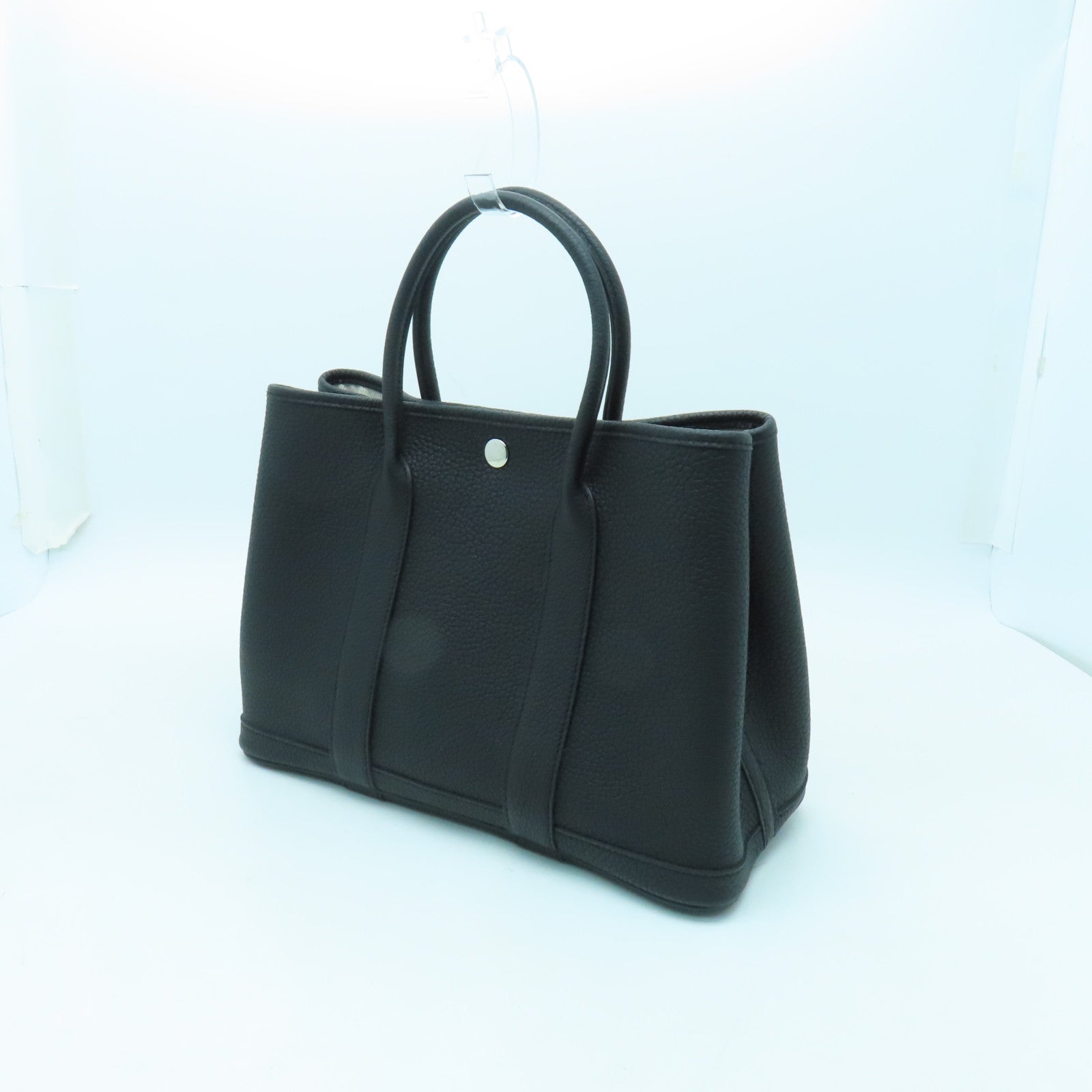 HERMES Negonda皮革Garden Party TPM銀扣手挽袋黑色